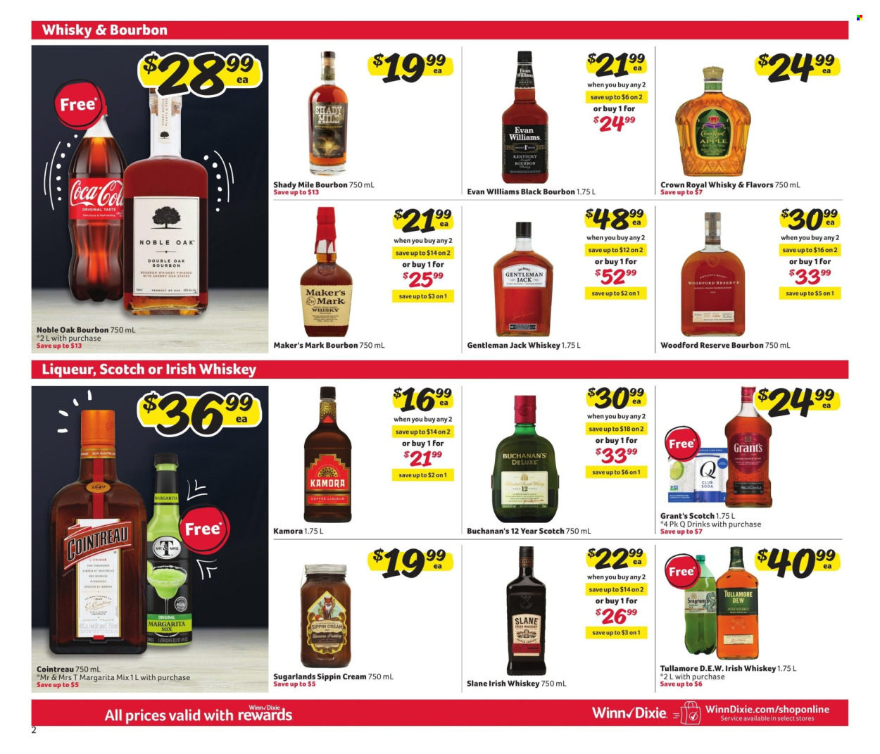 thumbnail - Winn Dixie Flyer - 03/25/2024 - 04/28/2024 - Sales products - alcohol, bourbon, whisky, whiskey, irish whiskey, Grant's, Cointreau. Page 2.