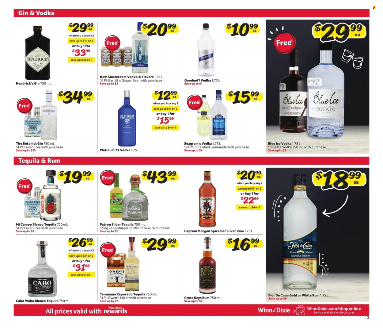 thumbnail - Winn Dixie Flyer - 03/25/2024 - 04/28/2024 - Sales products - alcohol, gin, vodka, rum, Hendrick's, tequila, Captain Morgan. Page 3.