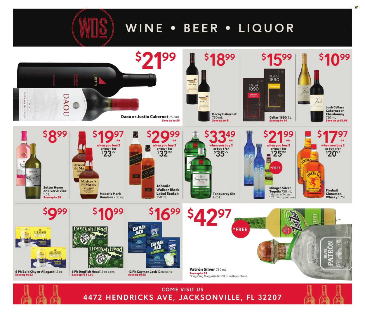 thumbnail - Winn Dixie Flyer - 03/25/2024 - 04/28/2024 - Sales products - wine, Johnnie Walker, alcohol, gin, tequila, cinnamon whisky, whisky, bourbon, white wine, Chardonnay. Page 4.