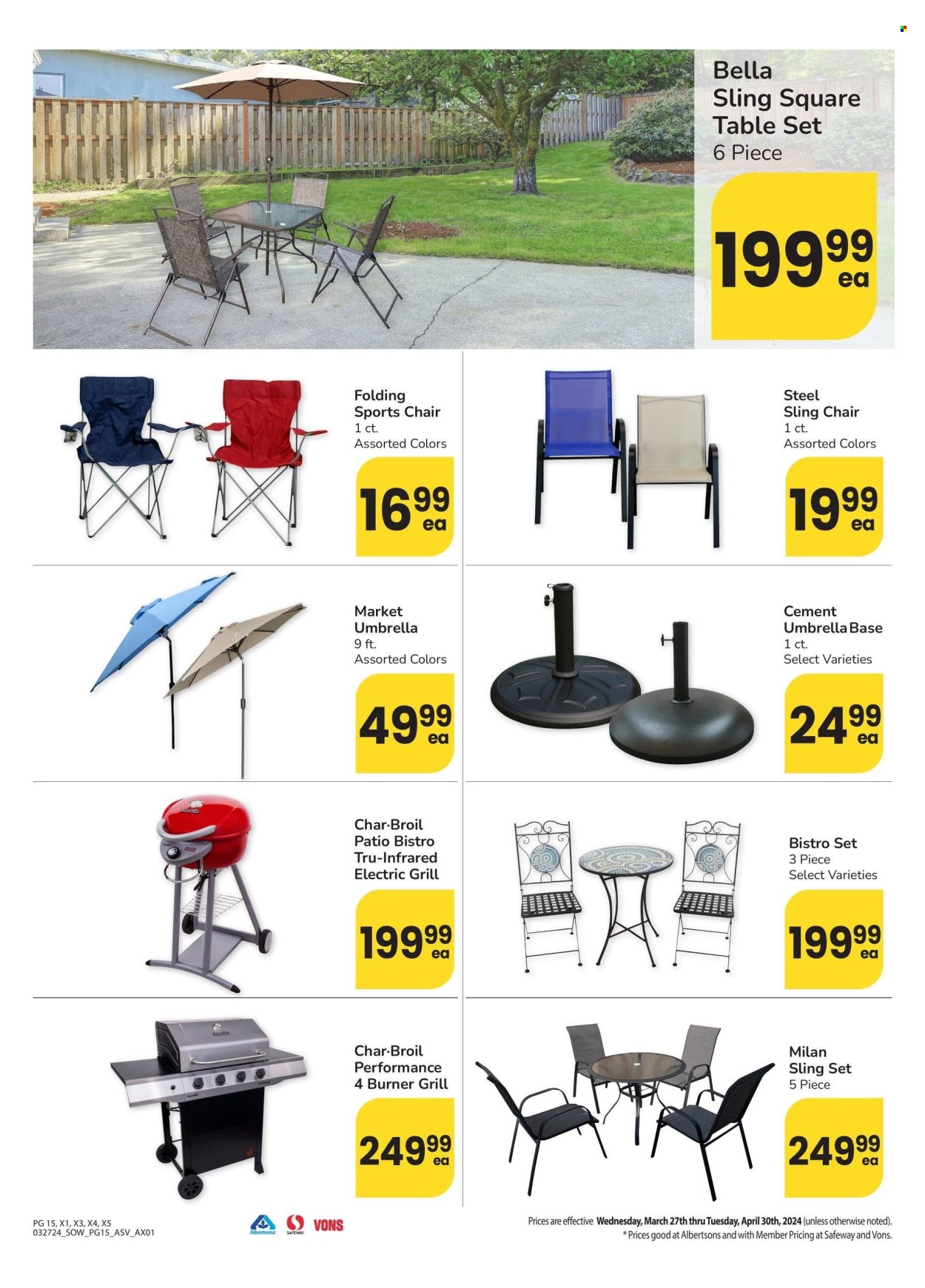 thumbnail - Albertsons Flyer - 03/27/2024 - 04/30/2024 - Sales products - Bella, umbrella, parasol, grill. Page 15.