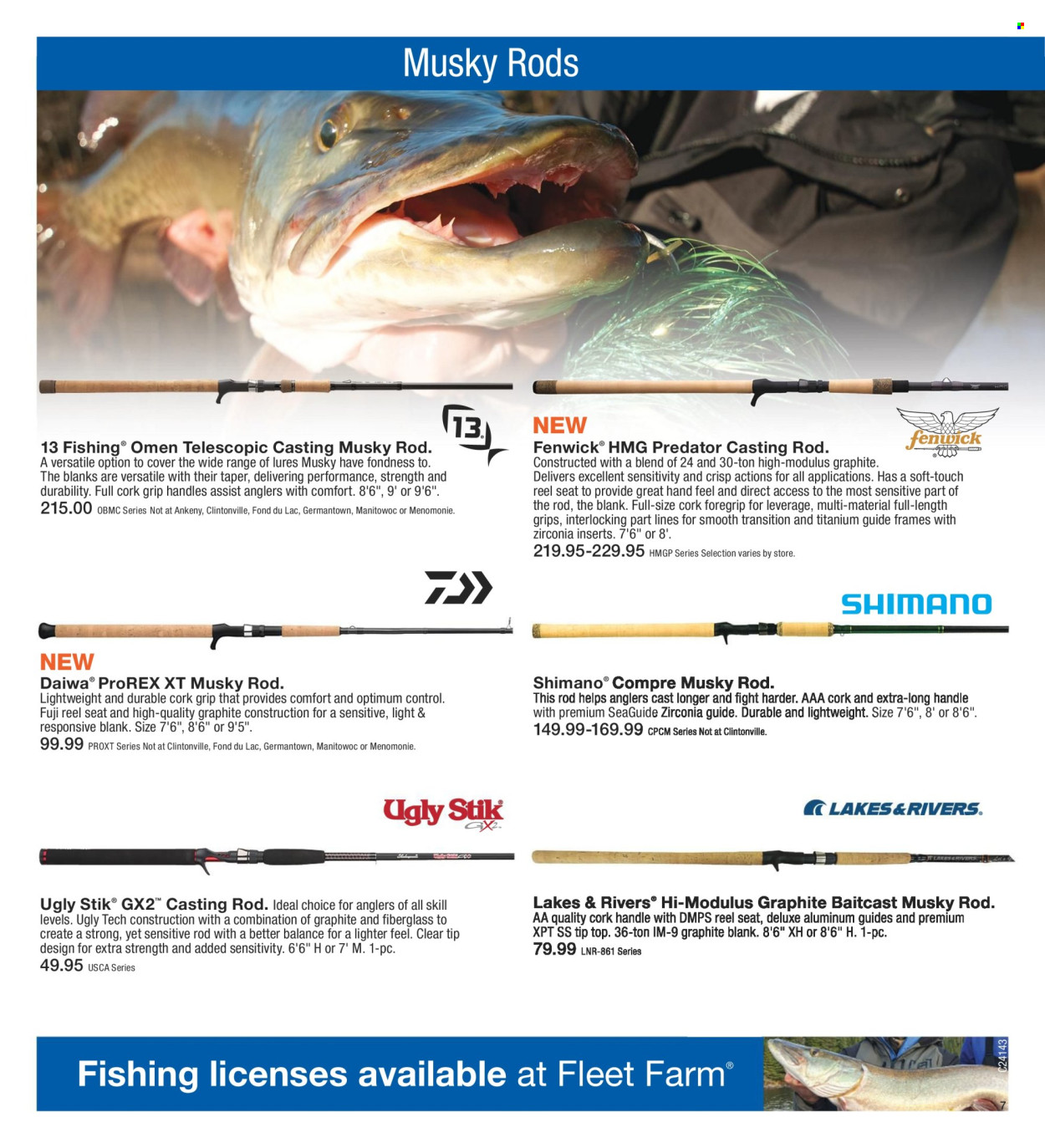 thumbnail - Fleet Farm Flyer - 03/28/2024 - 07/03/2024 - Sales products - Optimum, Shimano, reel, fishing rod, DAIWA. Page 7.