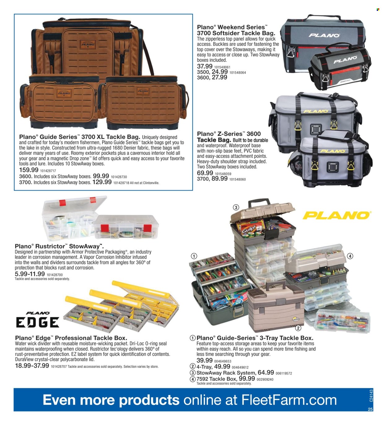 thumbnail - Fleet Farm Flyer - 03/28/2024 - 07/03/2024 - Sales products - label, lid, tackle bag, leader, tackle box, strap. Page 25.