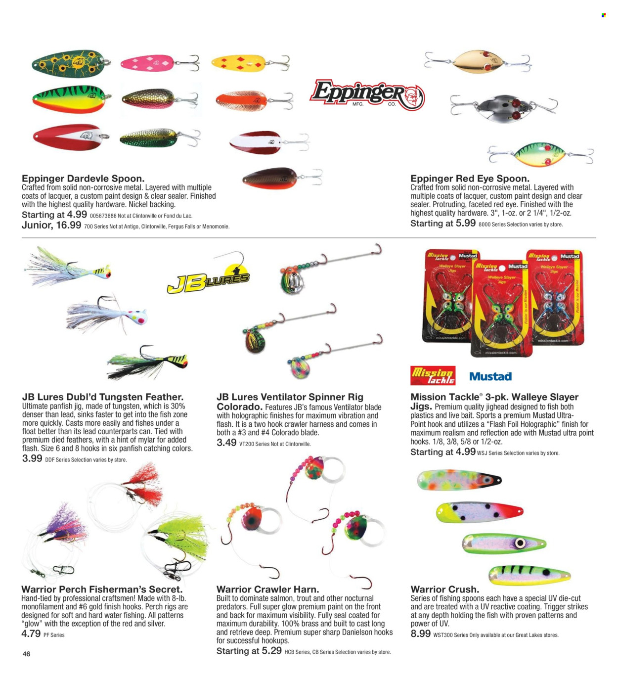 thumbnail - Fleet Farm Flyer - 03/28/2024 - 07/03/2024 - Sales products - salmon, water, hook, spoon, Sharp, fish, jig, spinner. Page 46.