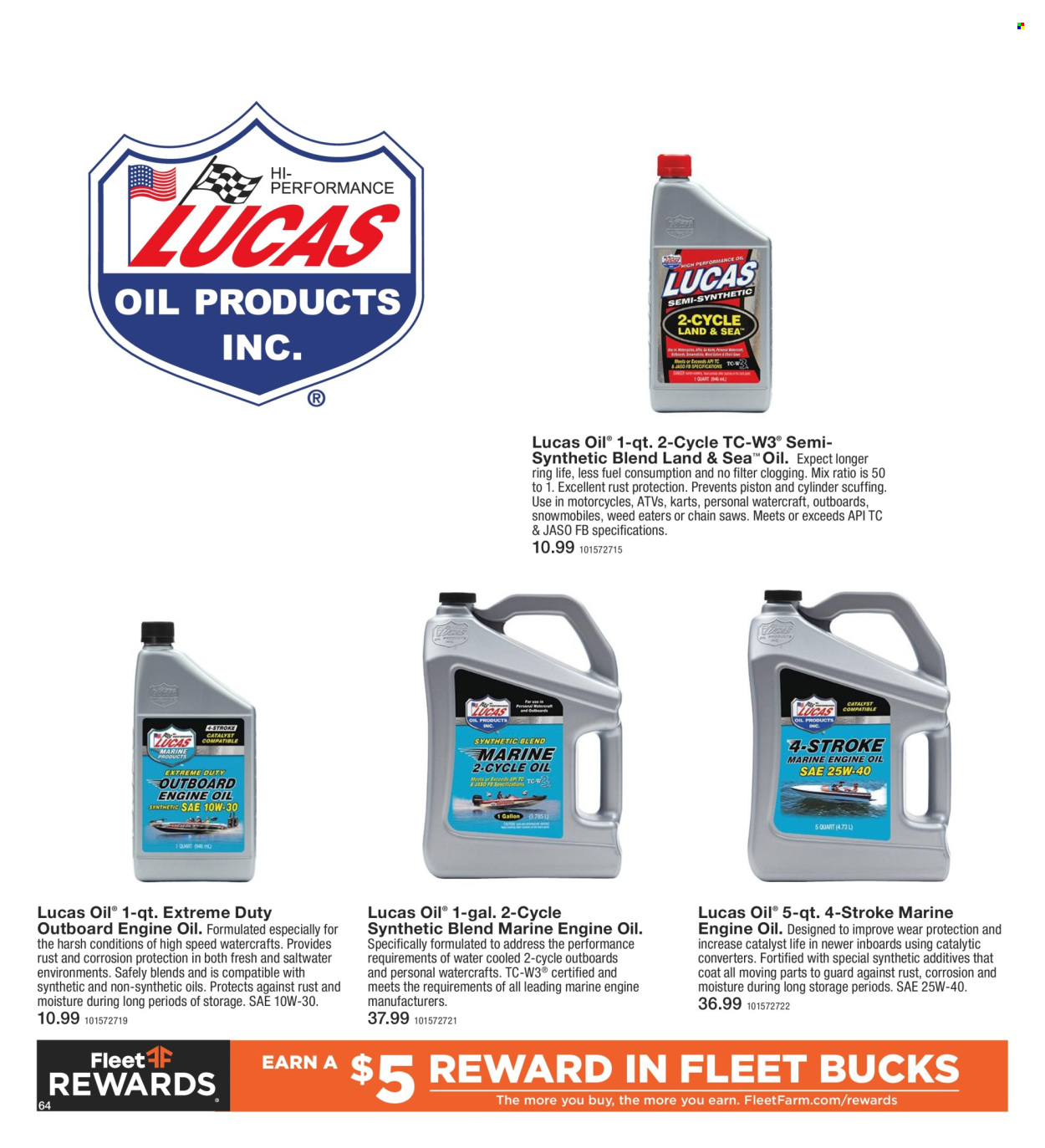 thumbnail - Fleet Farm Flyer - 03/28/2024 - 07/03/2024 - Sales products - water, coat, Lucas, motor oil, Quicksilver Marine Lubricants. Page 64.