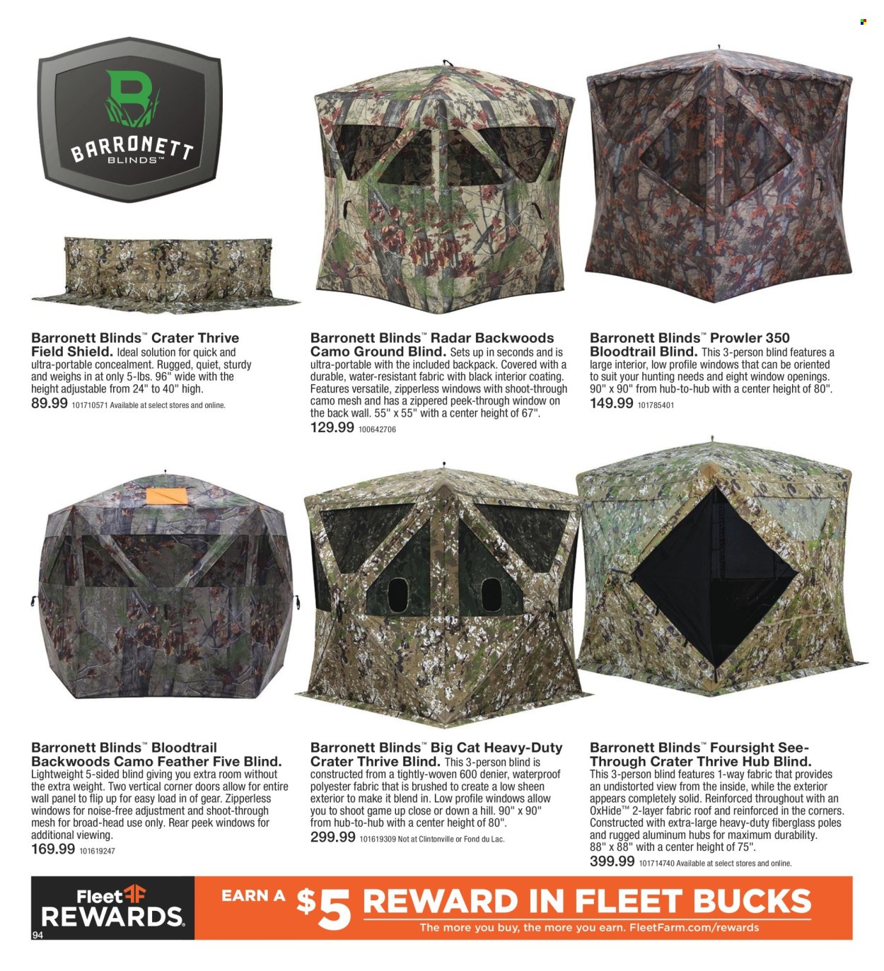 thumbnail - Fleet Farm Flyer - 03/28/2024 - 07/03/2024 - Sales products - backpack, tent, hub blind. Page 94.
