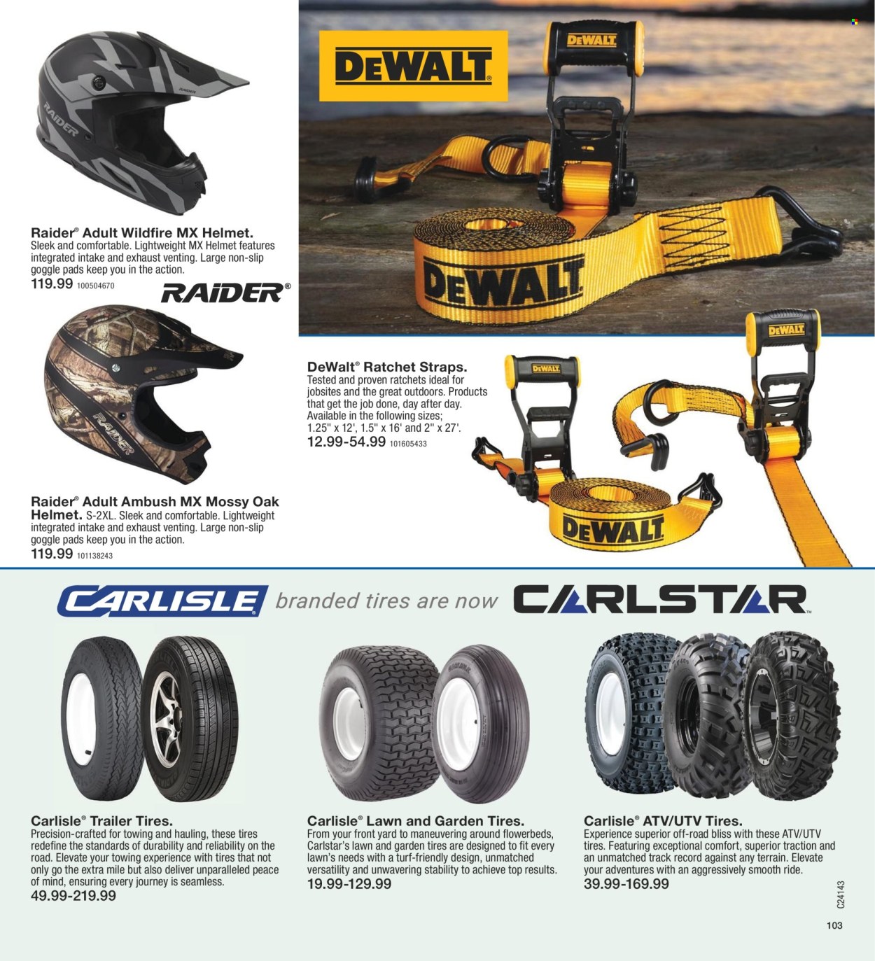 thumbnail - Fleet Farm Flyer - 03/28/2024 - 07/03/2024 - Sales products - DeWALT, pads, Yard, helmet, trailer, hand tools, tires. Page 103.