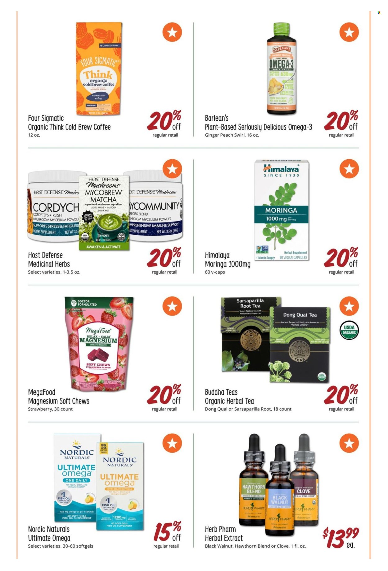 thumbnail - Sprouts Flyer - 03/27/2024 - 04/30/2024 - Sales products - chewing gum, cloves, iced coffee, coffee drink, matcha, tea, herbal tea, coffee, cap, fish oil, magnesium, Omega-3, ginseng, gelatin, Moringa, one daily, dietary supplement. Page 9.