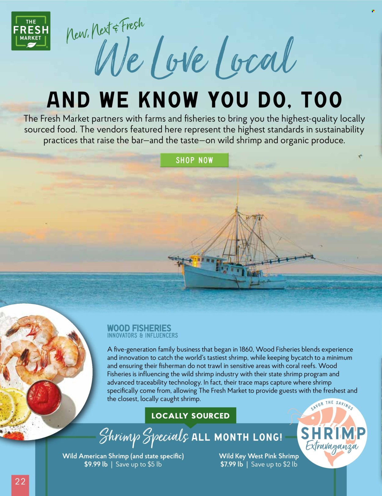 thumbnail - The Fresh Market Flyer - 04/03/2024 - 04/30/2024 - Sales products - shrimps. Page 22.