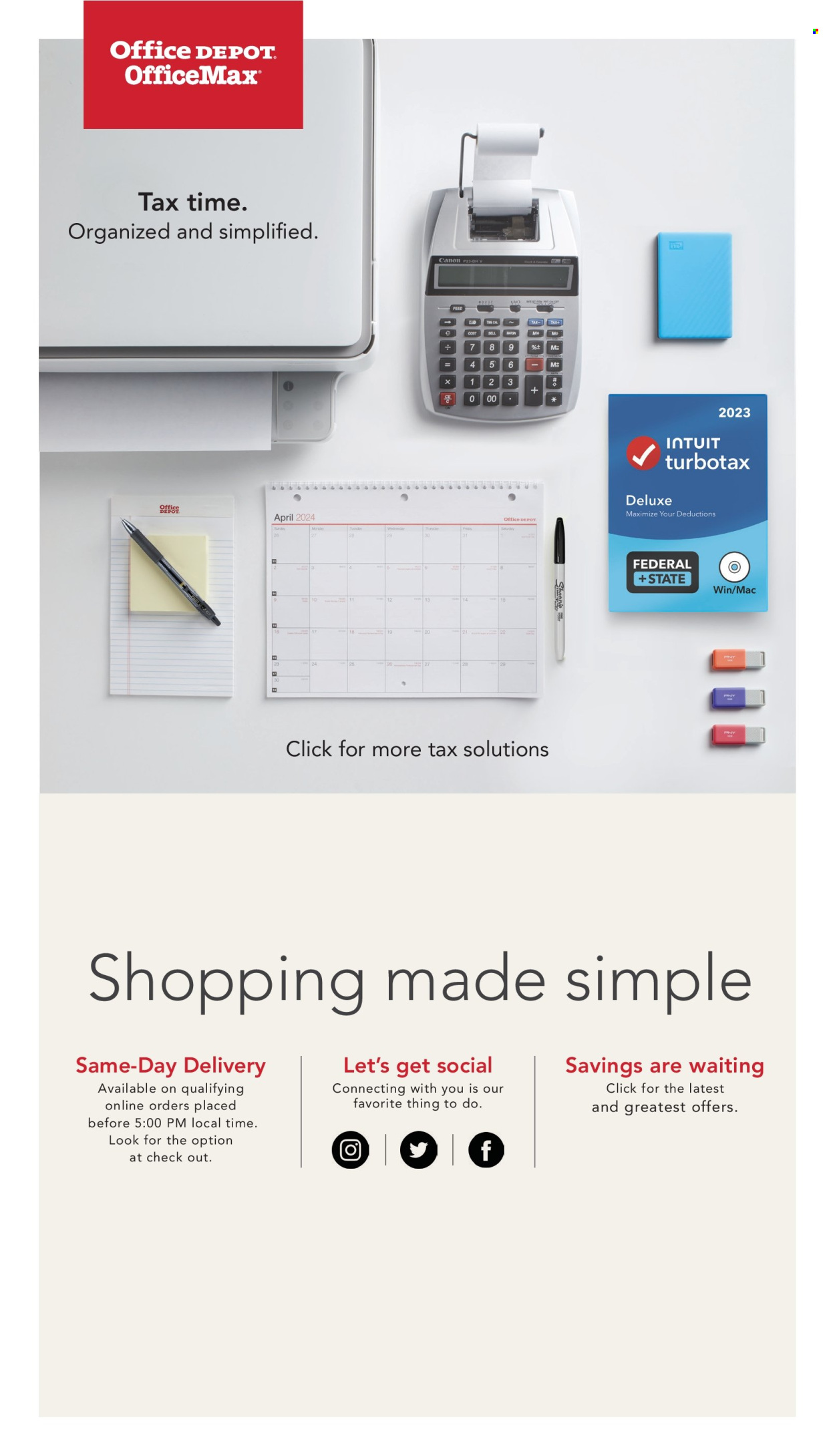 thumbnail - Office DEPOT Flyer - 04/01/2024 - 04/30/2024 - Sales products - TurboTax, Sharpie, Canon. Page 24.