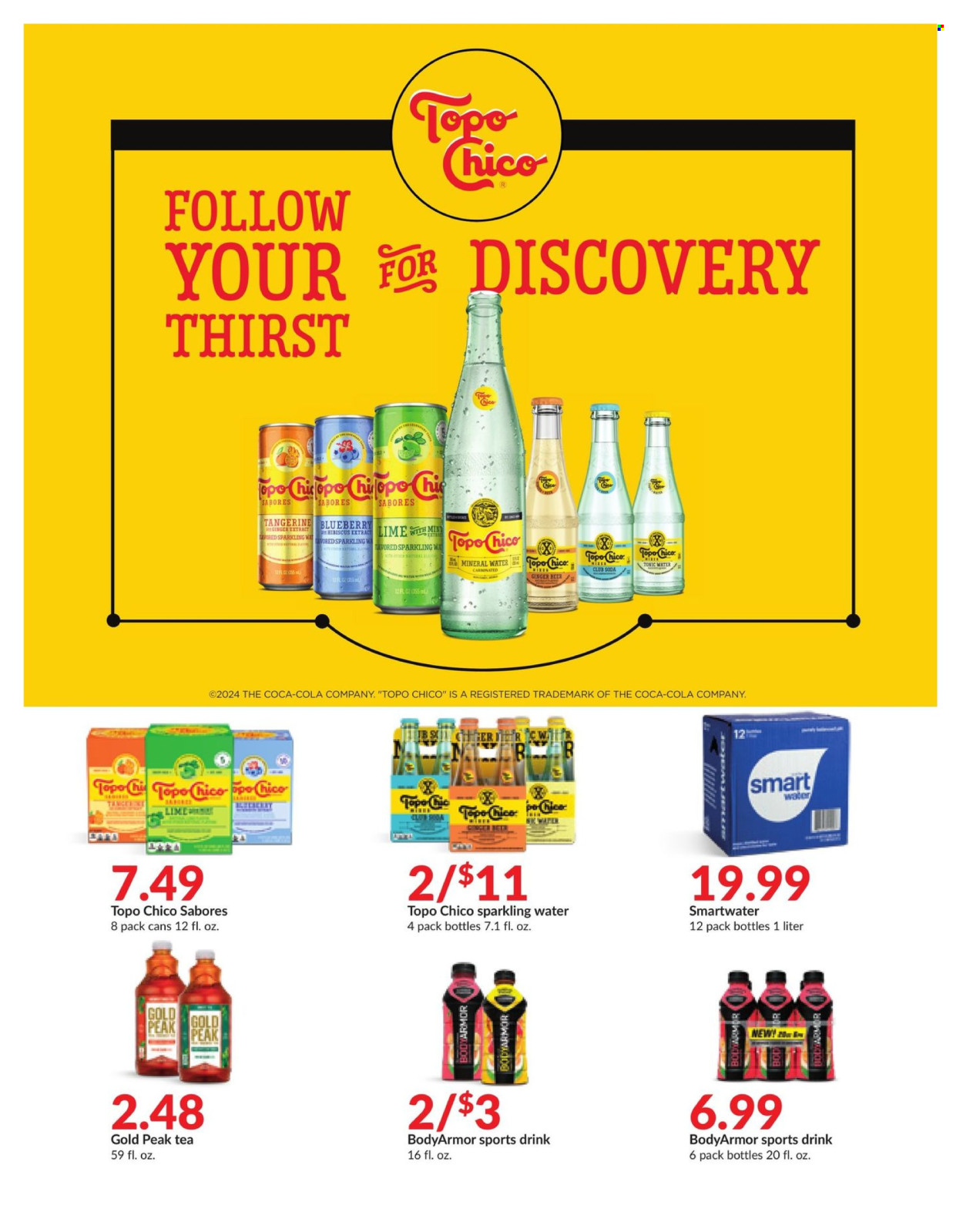 thumbnail - Hy-Vee Flyer - 04/01/2024 - 04/30/2024 - Sales products - mandarines, Coca-Cola, ice tea, tonic, soft drink, Gold Peak Tea, electrolyte drink, Club Soda, mineral water, soda, sparkling water, bottled water, Smartwater, carbonated soft drink, alcohol, Hard Seltzer, beer, ginger beer, Topo Chico, mixer. Page 3.