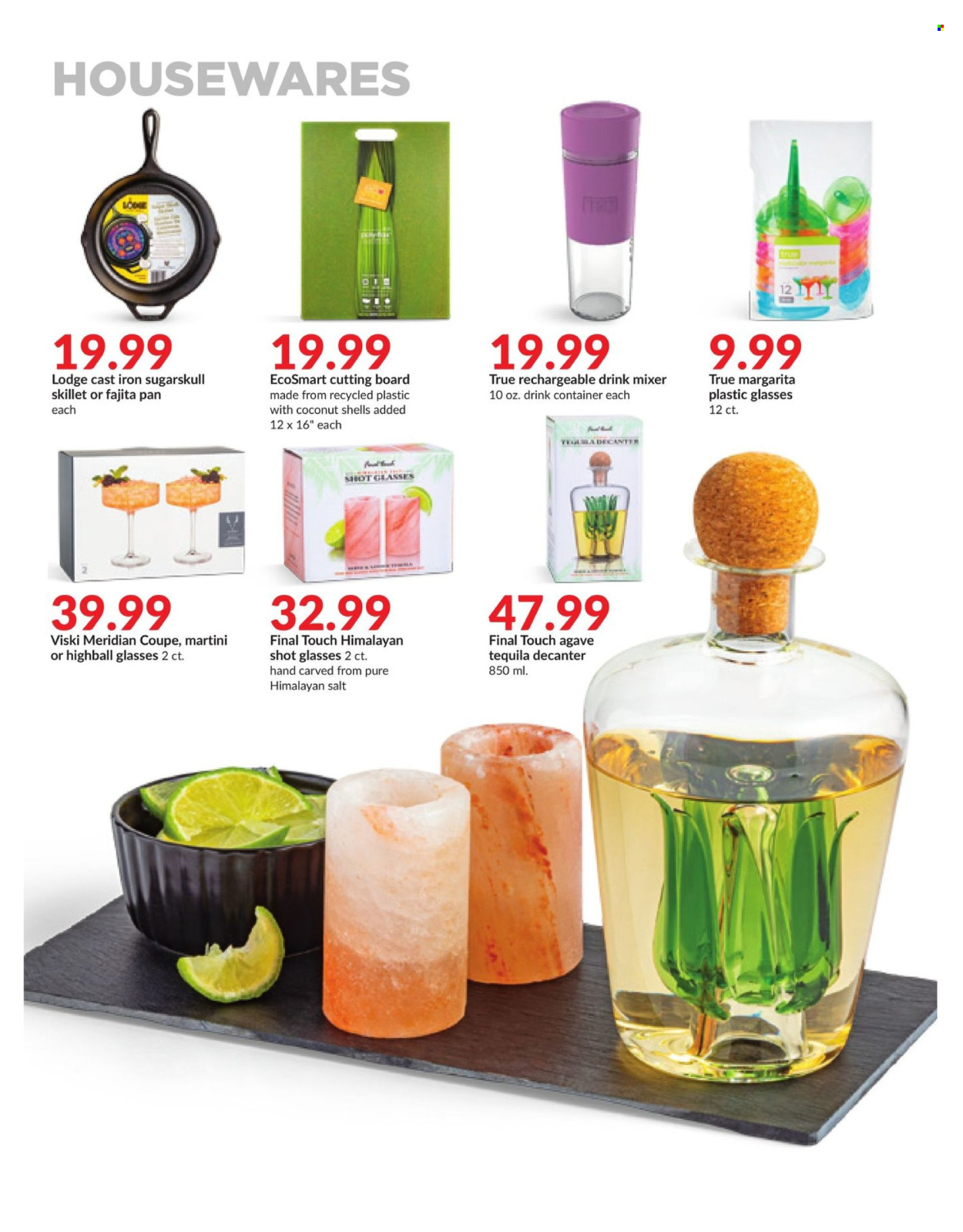 thumbnail - Hy-Vee Flyer - 04/01/2024 - 04/30/2024 - Sales products - fajita, salt, tequila, Martini, houseware, decanter, cutting board, pan, container, plastic glass, mixer. Page 12.