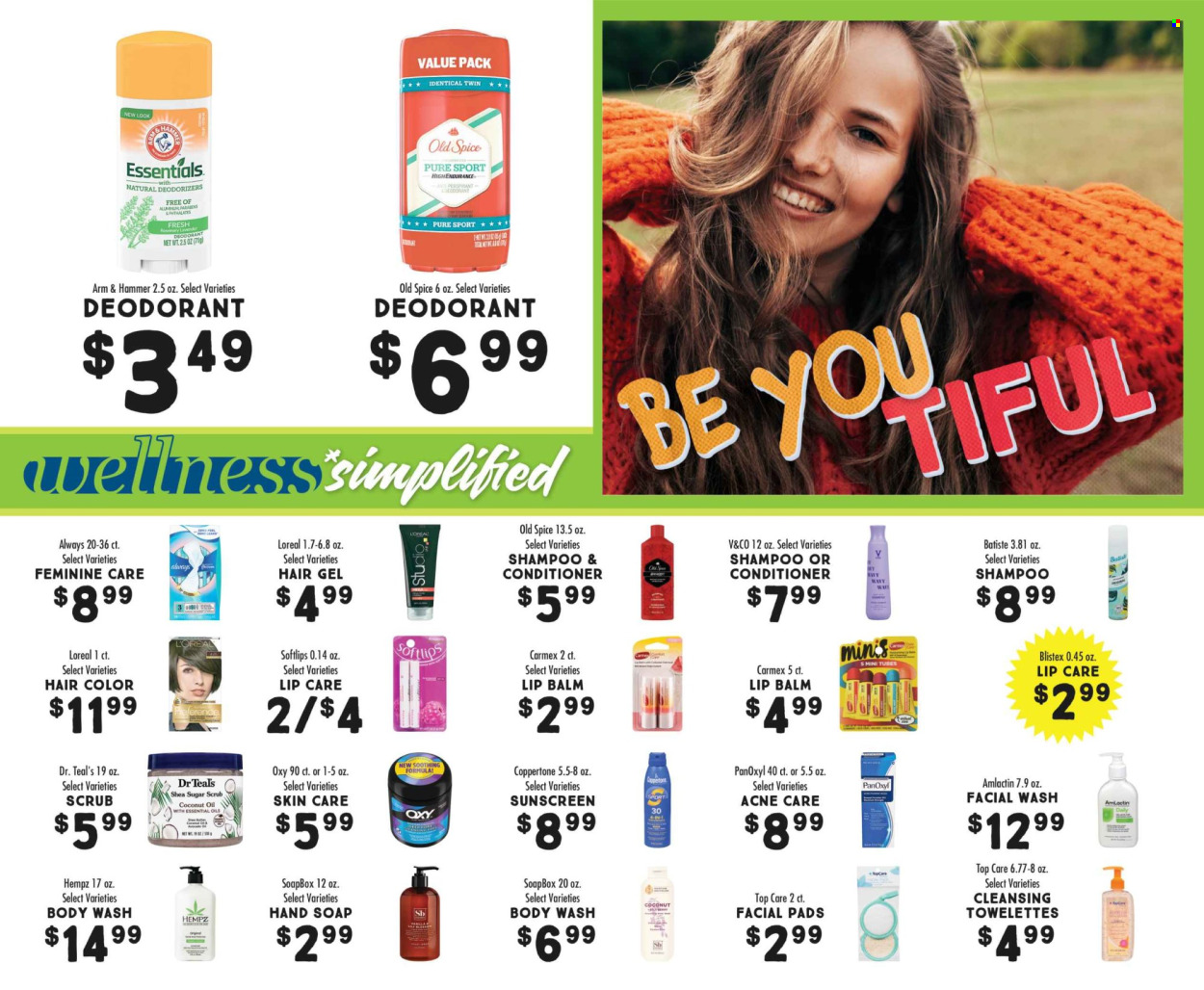 thumbnail - Fresh Market Flyer - 04/03/2024 - 04/30/2024 - Sales products - ARM & HAMMER, coconut oil, towelette, pads, body wash, shampoo, hand soap, Old Spice, soap, L’Oréal, lip balm, acne care, skin care product, conditioner, hair color, sunscreen lotion, deodorant, essential oils. Page 14.