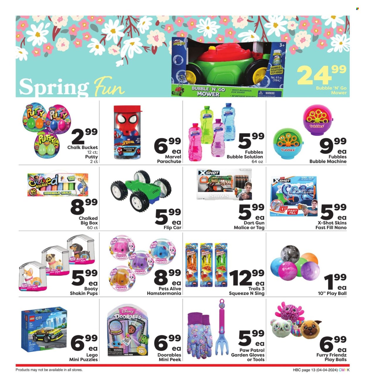 thumbnail - Weis Flyer - 04/04/2024 - 05/01/2024 - Sales products - Disney, Paw Patrol, Spiderman, Marvel, glitter, battery, building blocks, LEGO, LEGO City, puzzle, bubble blower. Page 13.