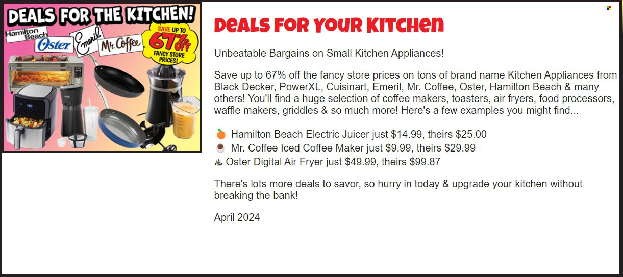 thumbnail - Ollie's Bargain Outlet Flyer - 04/01/2024 - 04/30/2024 - Sales products - Cuisinart, coffee machine, air fryer, juicer. Page 3.