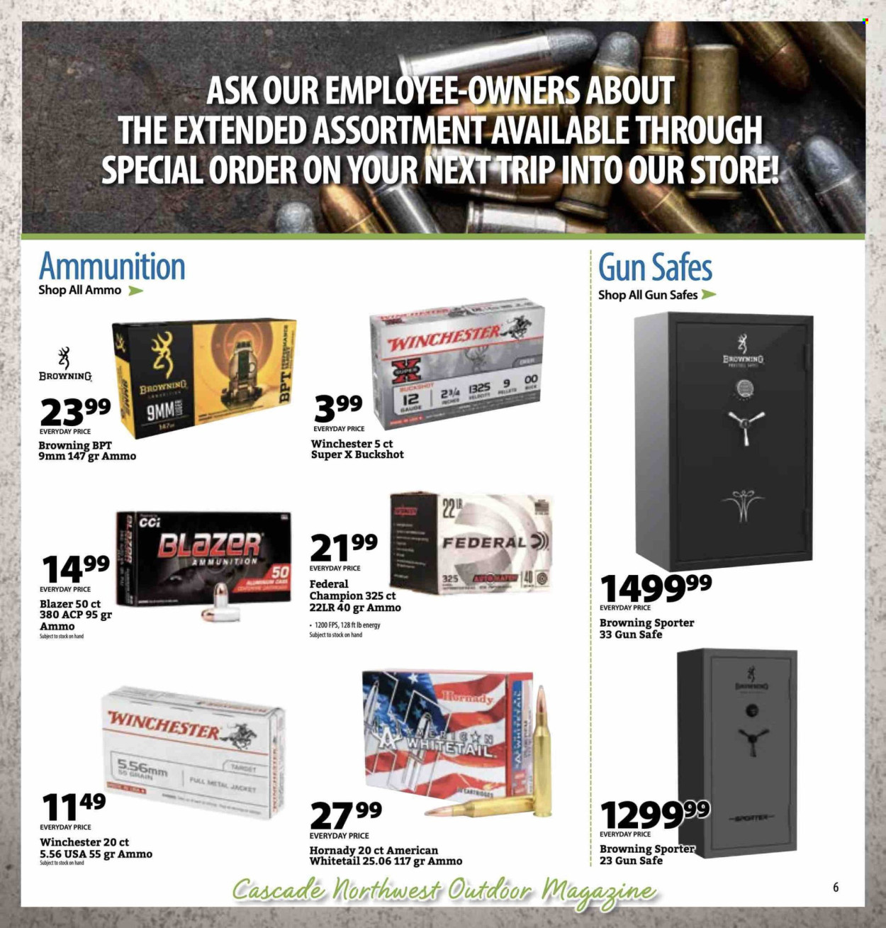 thumbnail - Cascade Farm And Outdoor Flyer - 04/01/2024 - 04/30/2024 - Sales products - jacket, Browning, ammo, gun safe, gauge. Page 6.