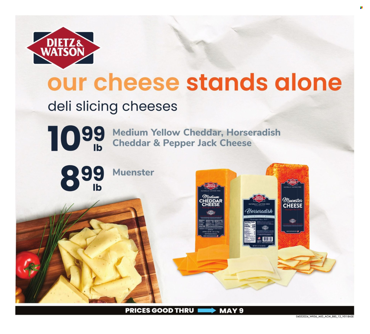 thumbnail - ACME Flyer - 04/05/2024 - 05/09/2024 - Sales products - horseradish, Dietz & Watson, cheddar, Pepper Jack cheese, Münster cheese, Pledge. Page 13.