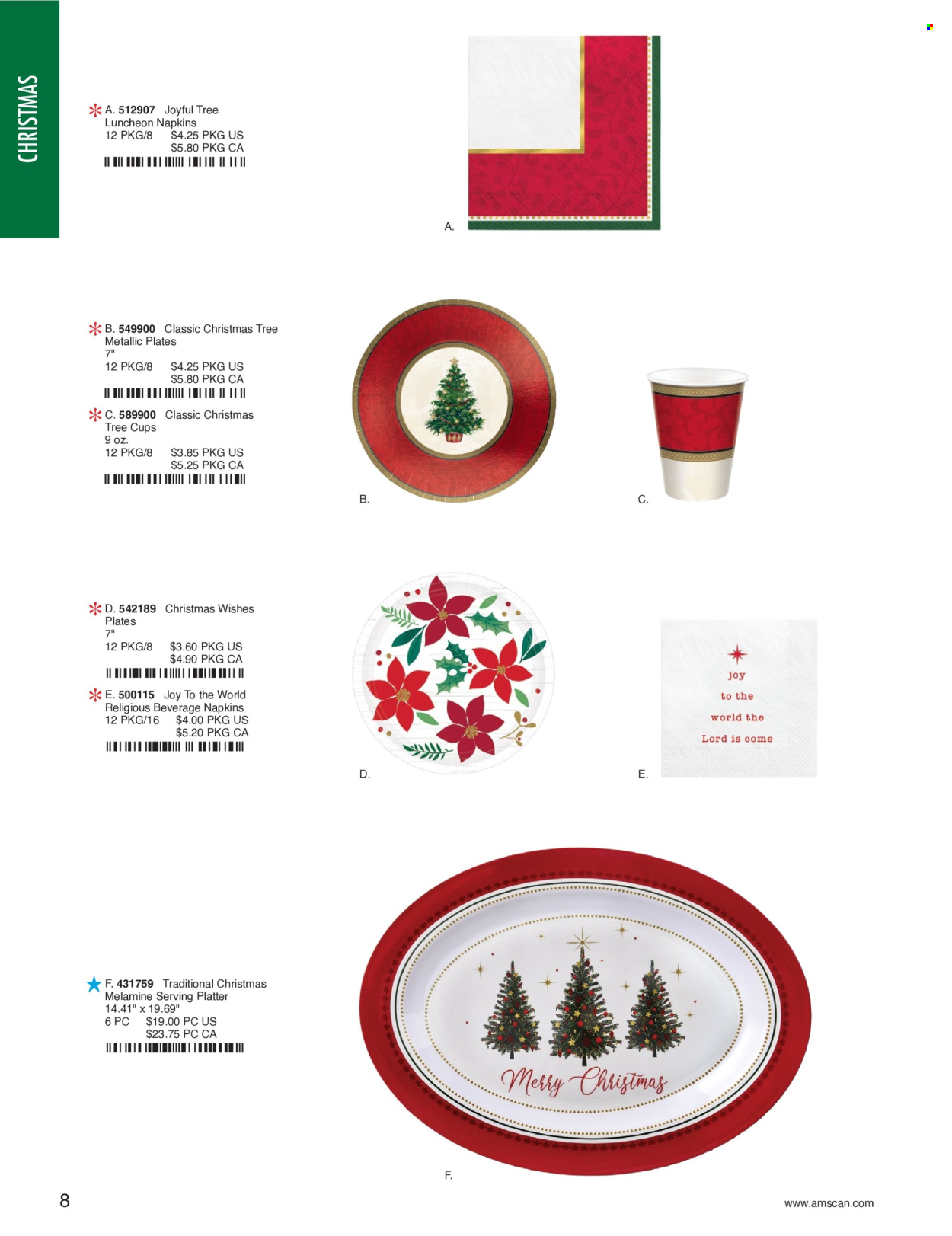 thumbnail - Amscan Flyer - Sales products - napkins, plate, cup, serving platters, platters, christmas tree. Page 10.