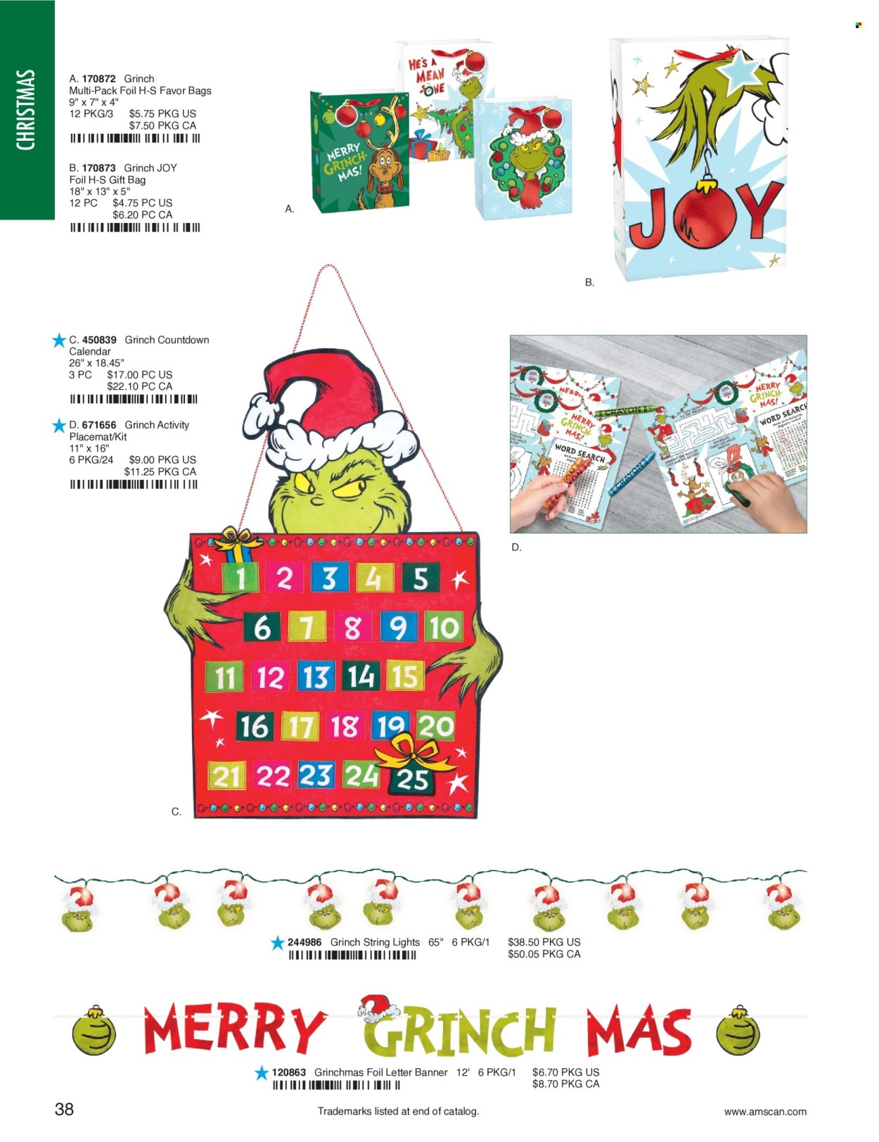 thumbnail - Amscan Flyer - Sales products - calendar, gift bag, placemat. Page 40.