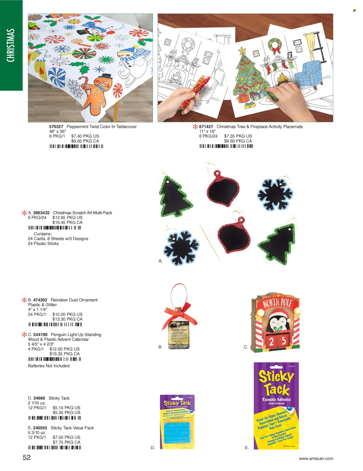 thumbnail - Amscan Flyer - Sales products - glitter, creative accessories, placemat, reindeer, christmas tree, penguin, advent calendar. Page 54.