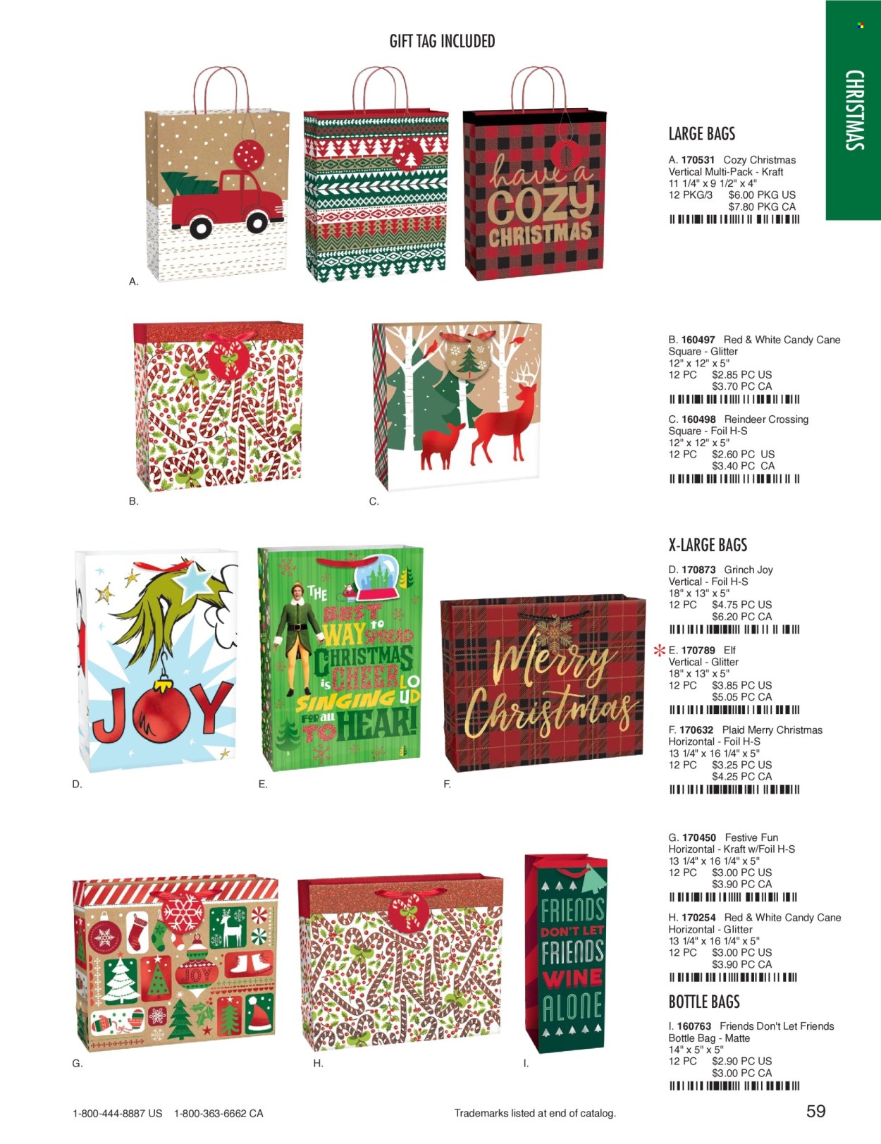 thumbnail - Amscan Flyer - Sales products - bottle bag, bag, glitter, gift tag, Elf, reindeer. Page 61.