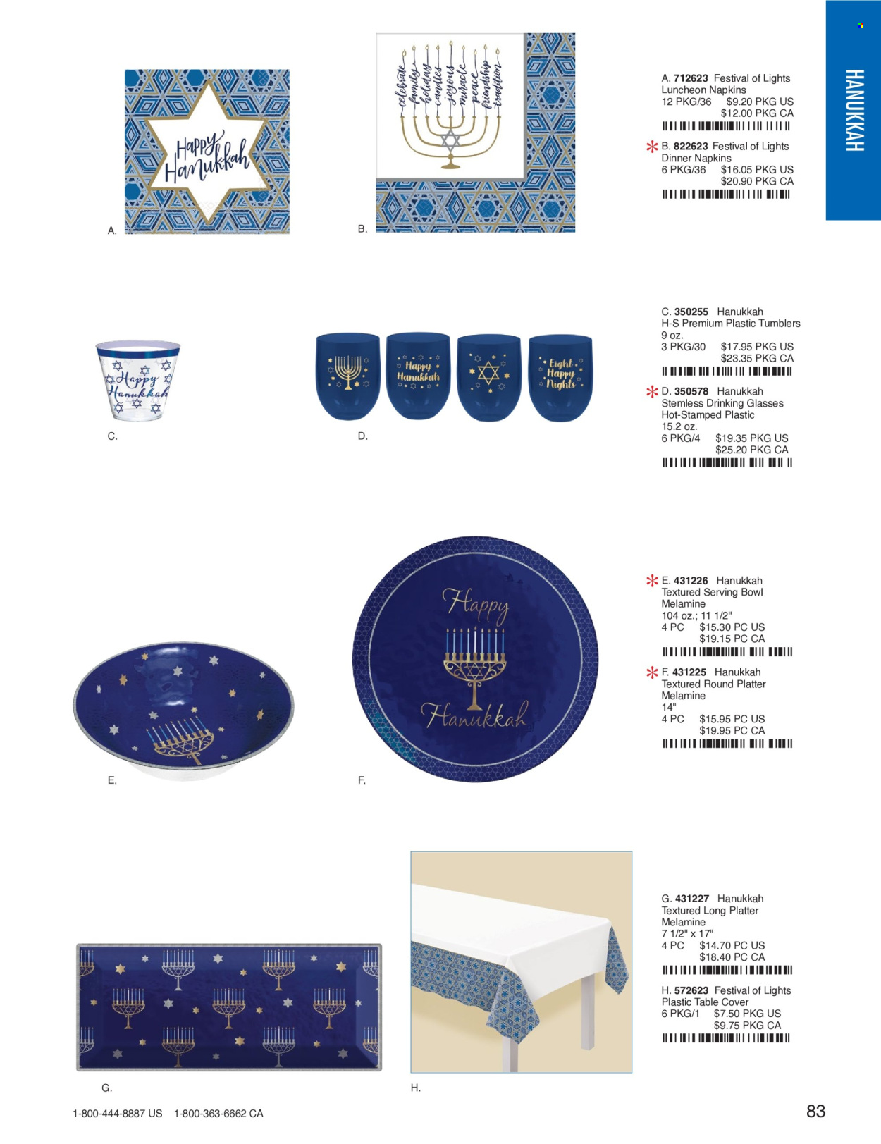 thumbnail - Amscan Flyer - Sales products - napkins, tumbler, serving bowl, bowl, platters, drinks glasses, candle. Page 85.