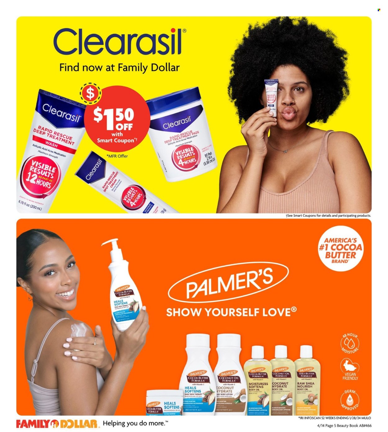 thumbnail - Family Dollar Flyer - 04/14/2024 - 06/01/2024 - Sales products - pads, treatment pads, body lotion, body oil, shea butter, book. Page 5.