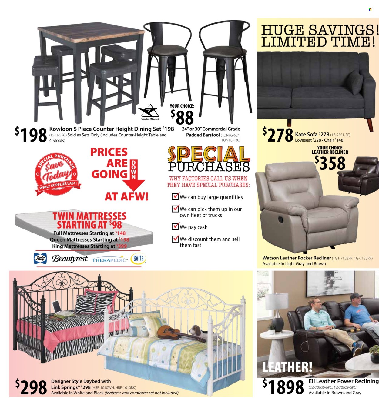 thumbnail - American Furniture Warehouse Flyer - 04/14/2024 - 05/05/2024 - Sales products - dining set, table, chair, bar stool, loveseat, sofa, recliner chair, daybed, mattress, comforter. Page 2.