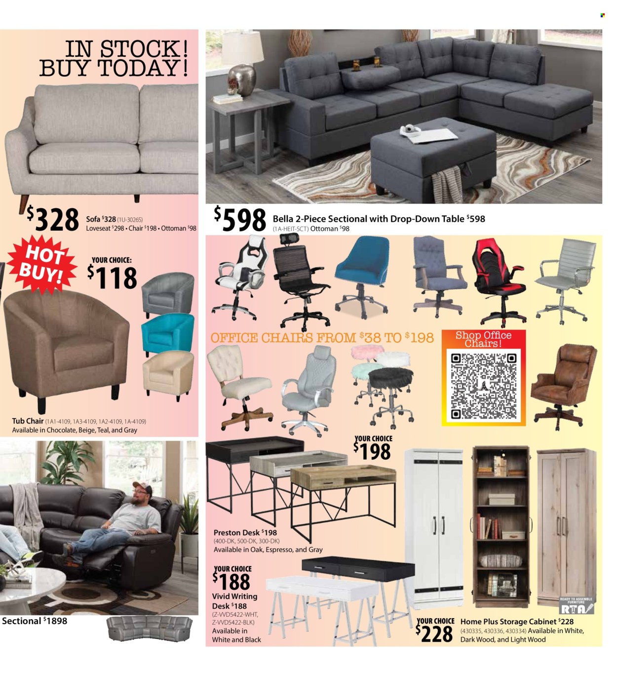 thumbnail - American Furniture Warehouse Flyer - 04/14/2024 - 05/05/2024 - Sales products - cabinet, table, chair, 2-piece sectional, loveseat, sofa, ottoman, desk, office chair. Page 3.