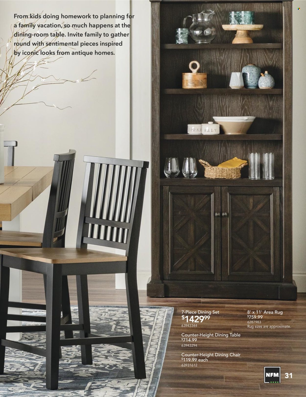 thumbnail - Nebraska Furniture Mart Flyer - Sales products - dining set, dining table, table, chair, dining chair. Page 31.