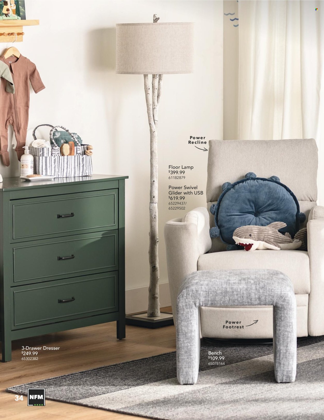 thumbnail - Nebraska Furniture Mart Flyer - Sales products - bench, dresser. Page 34.