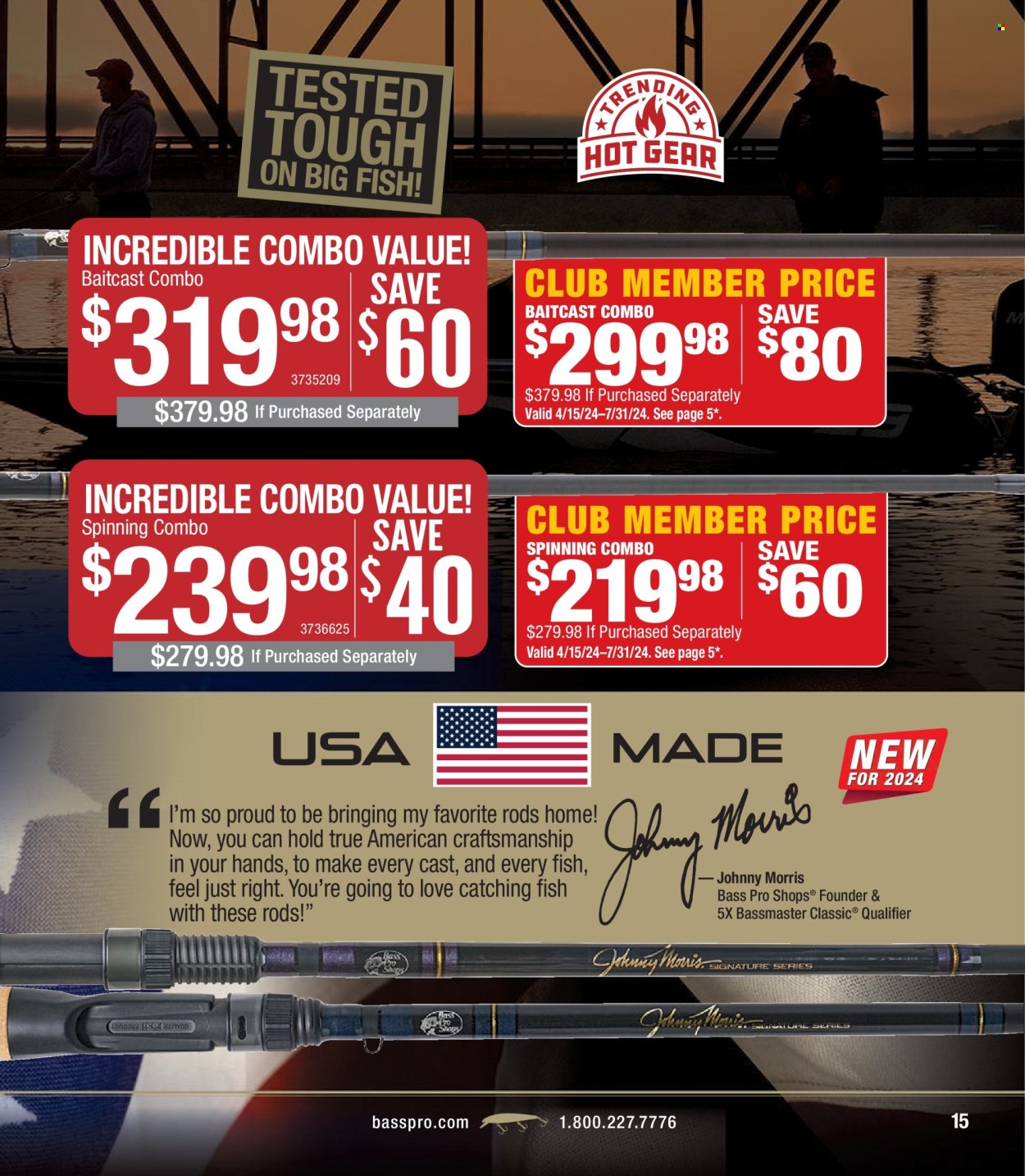thumbnail - Cabela's Flyer - Sales products - fish, baitcast combo, Bass Pro. Page 15.