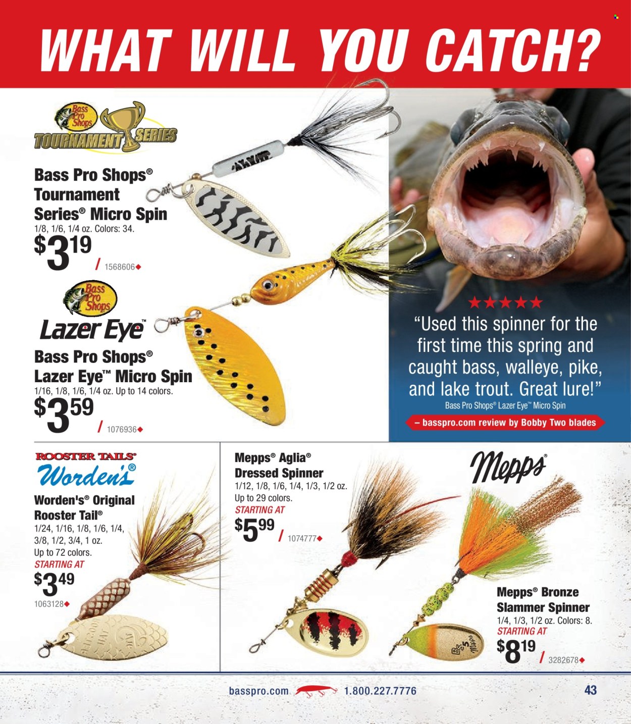 thumbnail - Cabela's Flyer - Sales products - hat, Bass Pro, spinner. Page 43.