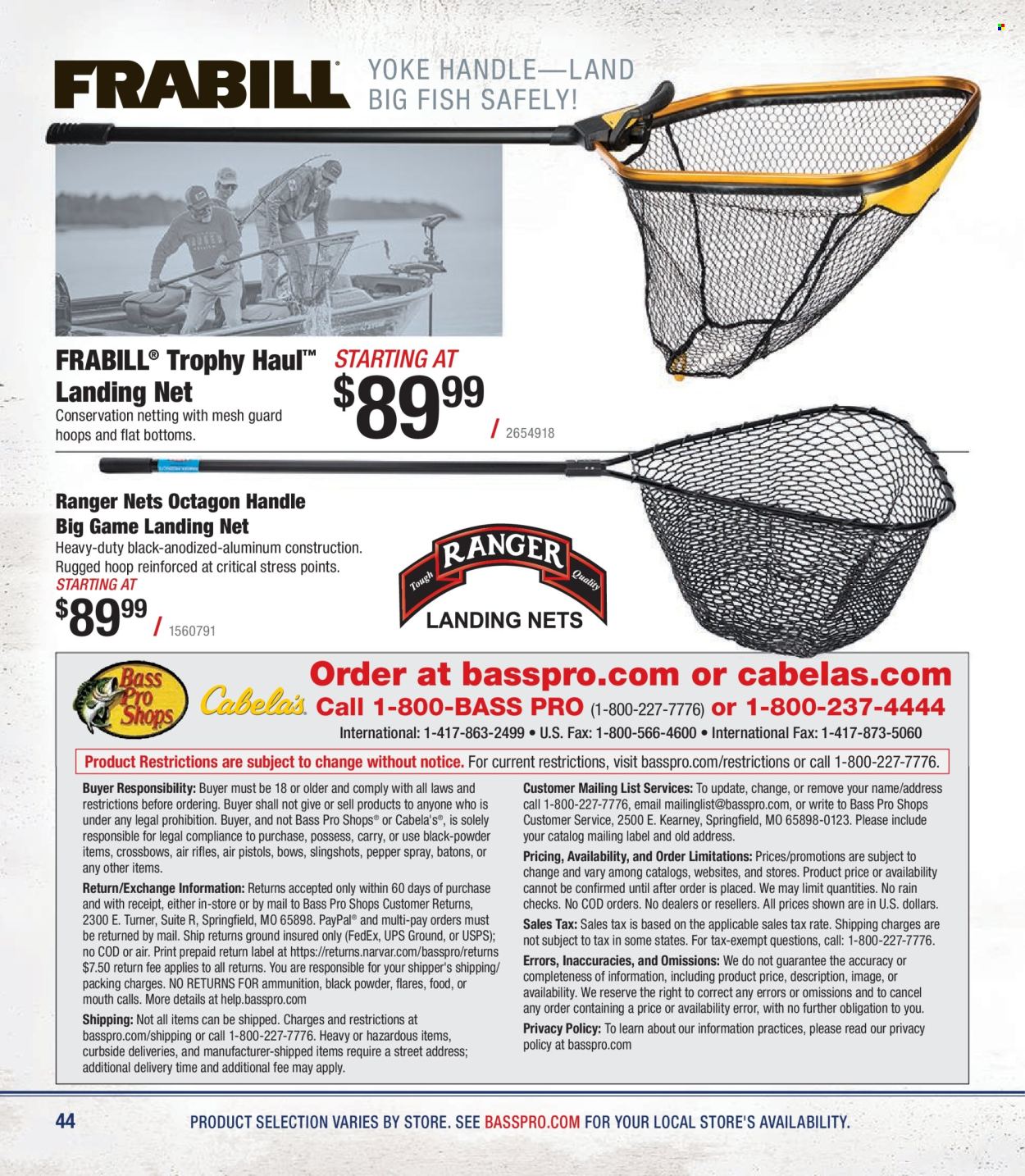 thumbnail - Cabela's Flyer - Sales products - fish, Bass Pro, fishing accessories, crossbow. Page 44.