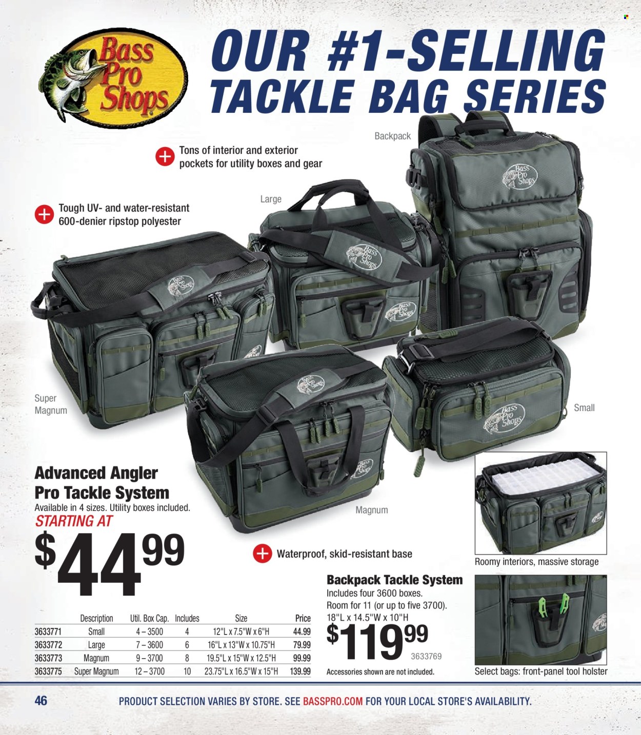 thumbnail - Cabela's Flyer - Sales products - holster, tackle bag. Page 46.
