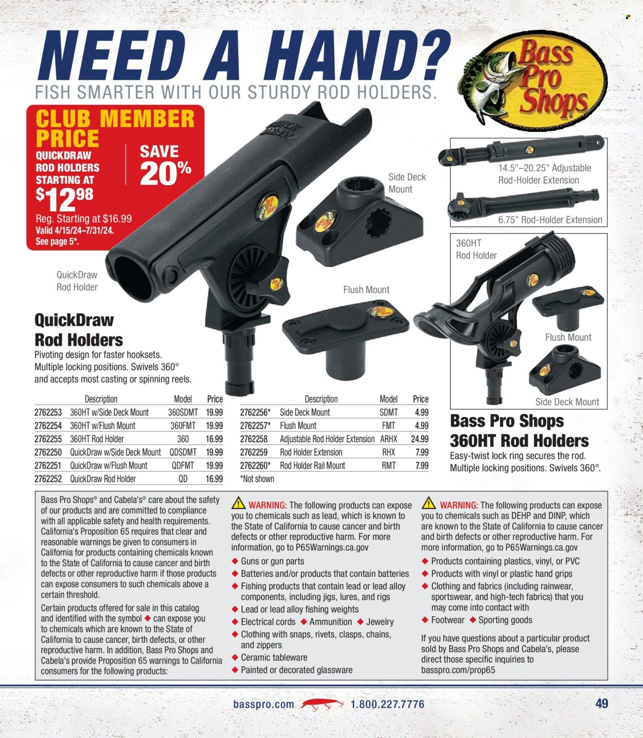 thumbnail - Cabela's Flyer - Sales products - fish, Bass Pro, rod holder. Page 49.