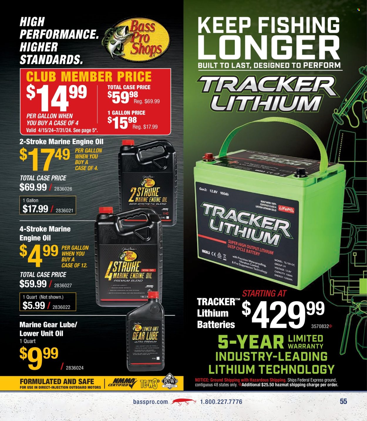 thumbnail - Cabela's Flyer - Sales products - battery, motor oil, Quicksilver Marine Lubricants. Page 55.