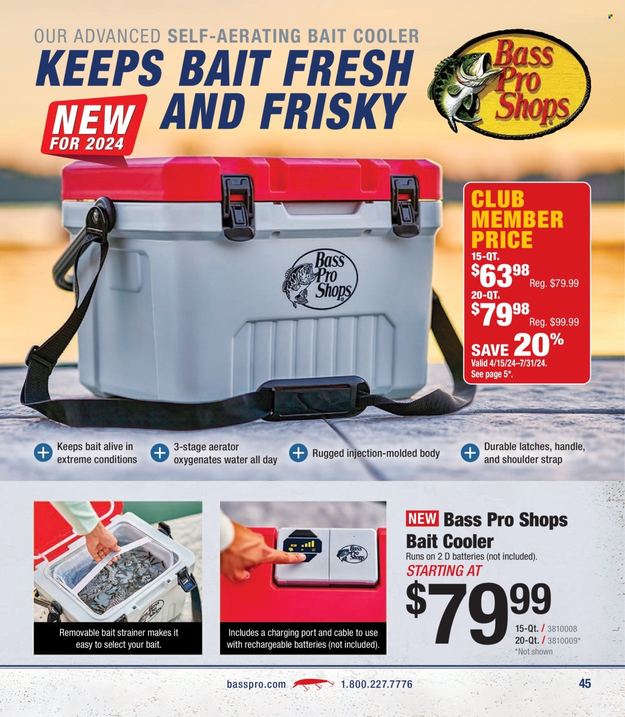 thumbnail - Bass Pro Shops Flyer - Sales products - battery, Bass Pro, strap. Page 45.