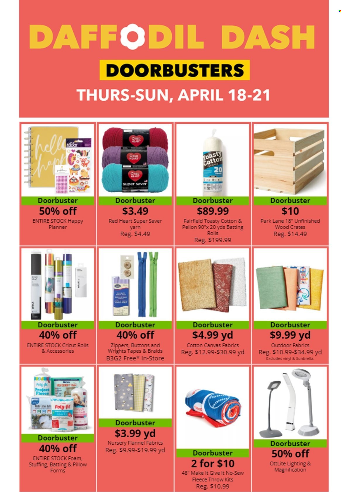 thumbnail - JOANN Flyer - 04/18/2024 - 05/08/2024 - Sales products - diary, canvas, knitting wool, pillow, blanket, fleece throw. Page 3.