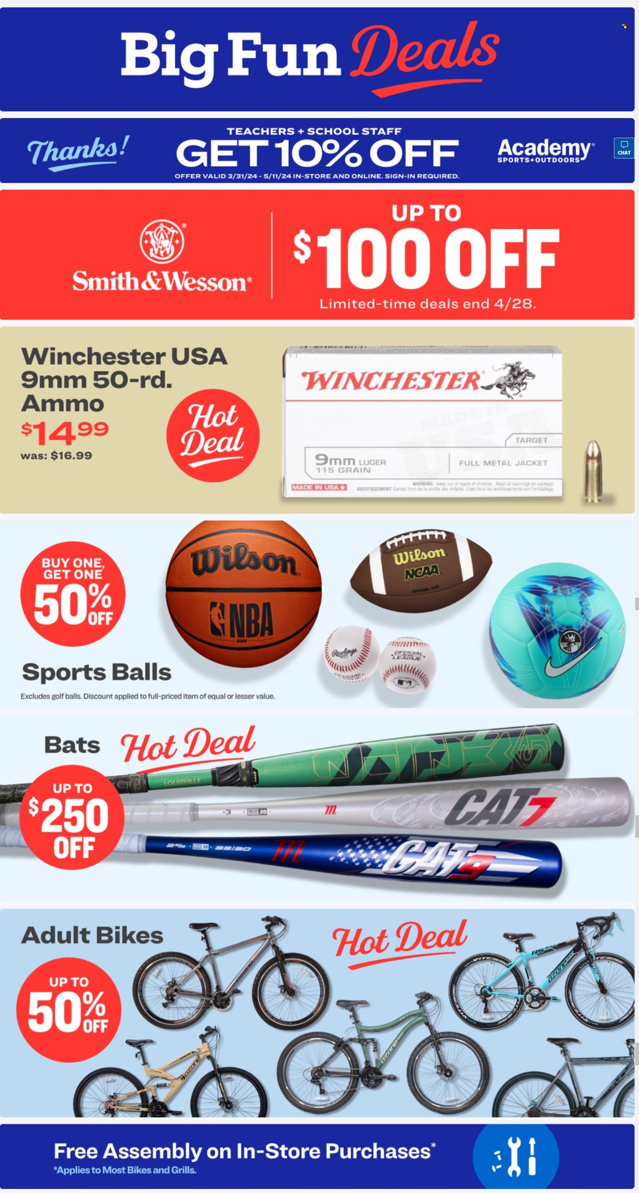 thumbnail - Academy Sports + Outdoors Flyer - 03/31/2024 - 05/11/2024 - Sales products - jacket, Wilson, Luger, Smith & Wesson, ammo, golf balls. Page 1.