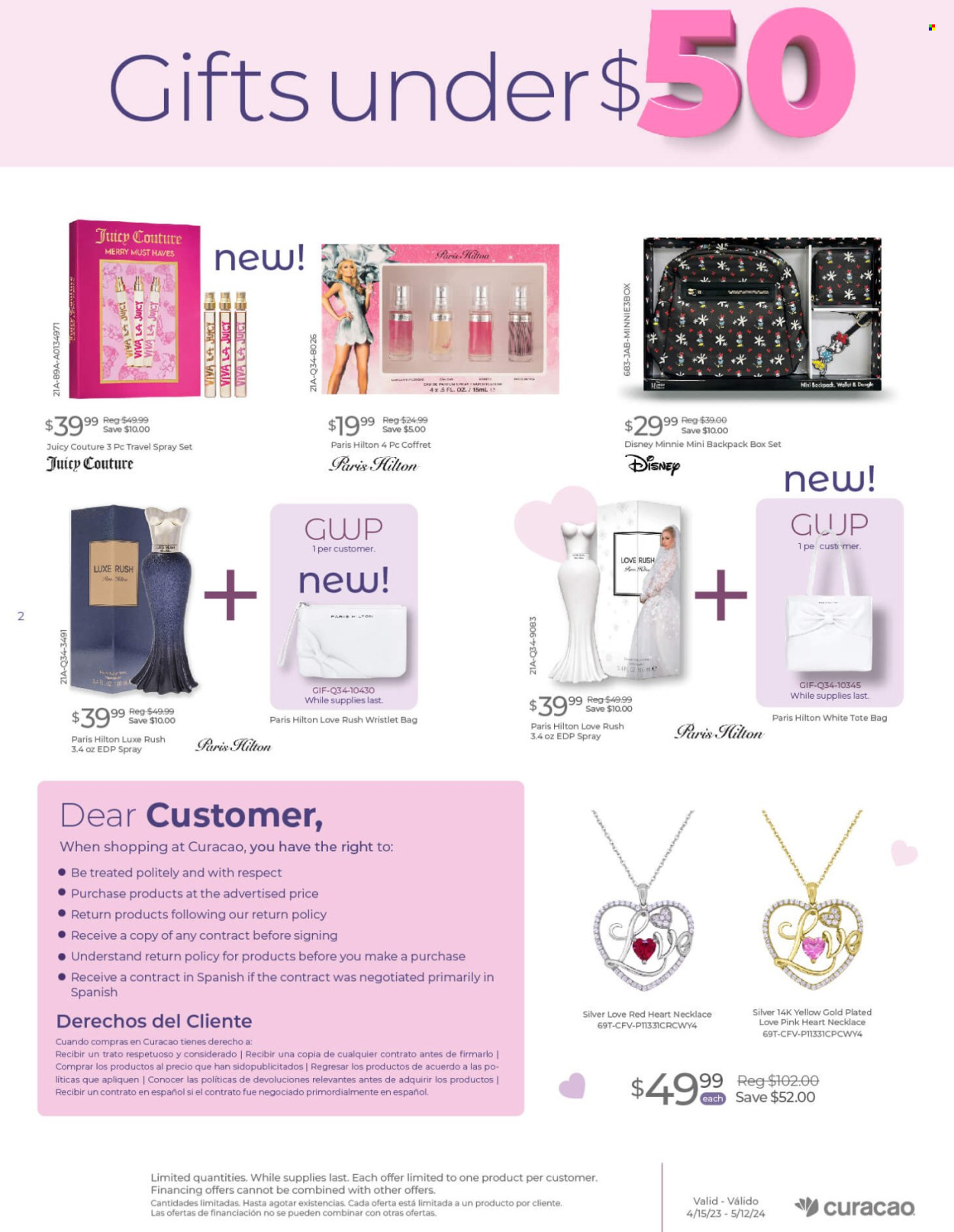 thumbnail - Curacao Flyer - 04/15/2024 - 05/12/2024 - Sales products - eau de parfum, travel spray, Disney, Minnie Mouse, backpack, tote, tote bag, necklace, wallet. Page 2.