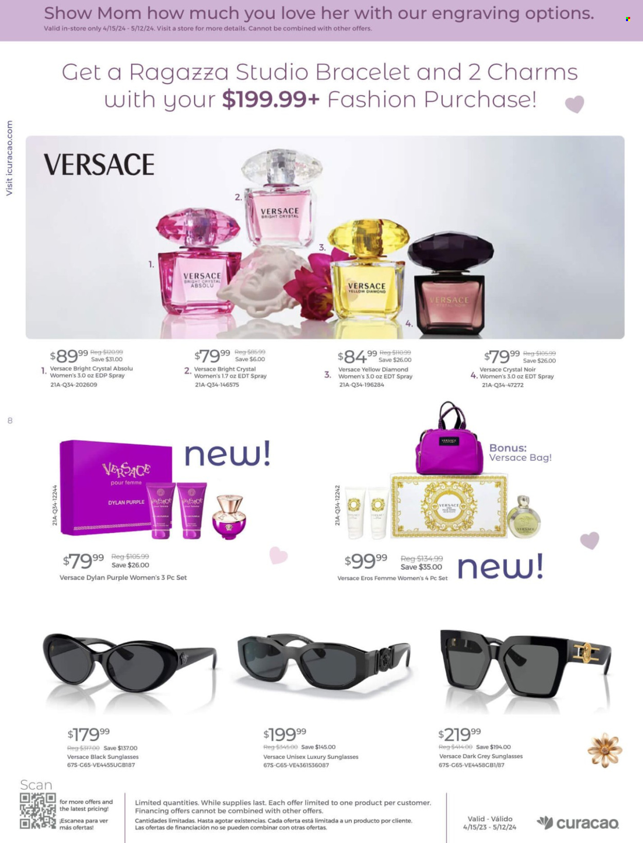 thumbnail - Curacao Flyer - 04/15/2024 - 05/12/2024 - Sales products - eau de parfum, eau de toilette, Versace, bag, bracelet, sunglasses. Page 8.