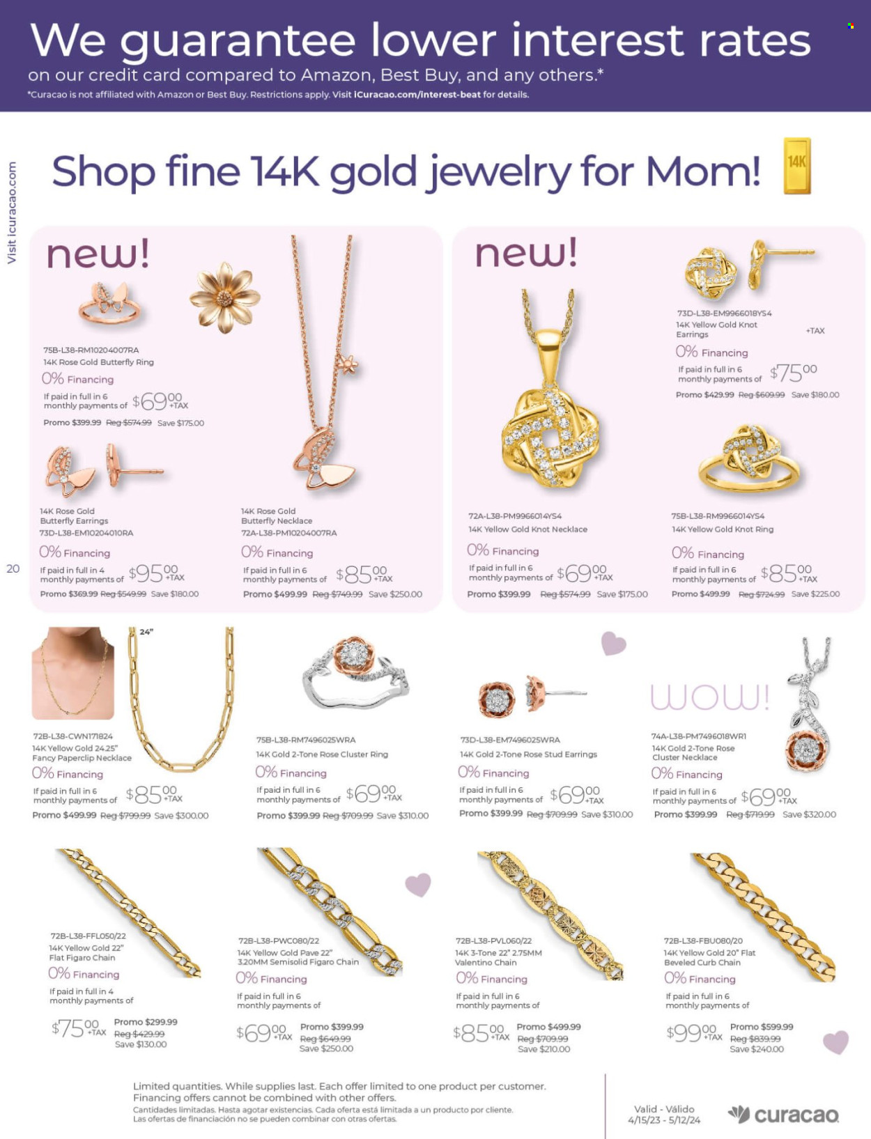 thumbnail - Curacao Flyer - 04/15/2024 - 05/12/2024 - Sales products - earrings, necklace, jewelry. Page 20.