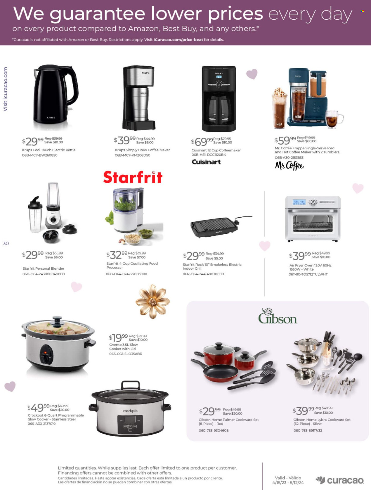 thumbnail - Curacao Flyer - 04/15/2024 - 05/12/2024 - Sales products - Cuisinart, coffee machine, Krups, blender, slow cooker, air fryer, food processor, kettle. Page 30.