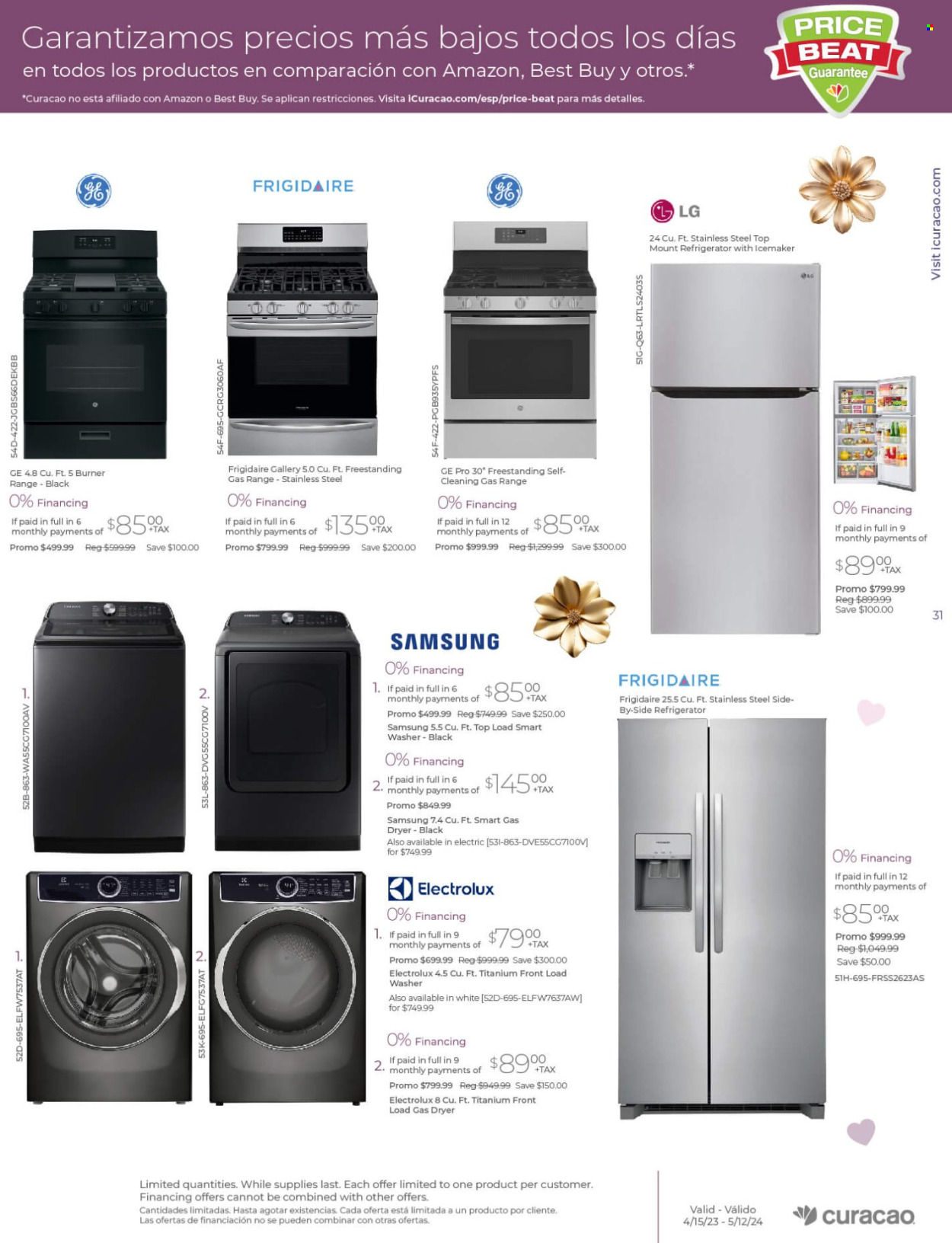 thumbnail - Curacao Flyer - 04/15/2024 - 05/12/2024 - Sales products - LG, Samsung, Electrolux, refrigerator, fridge, washing machine. Page 31.
