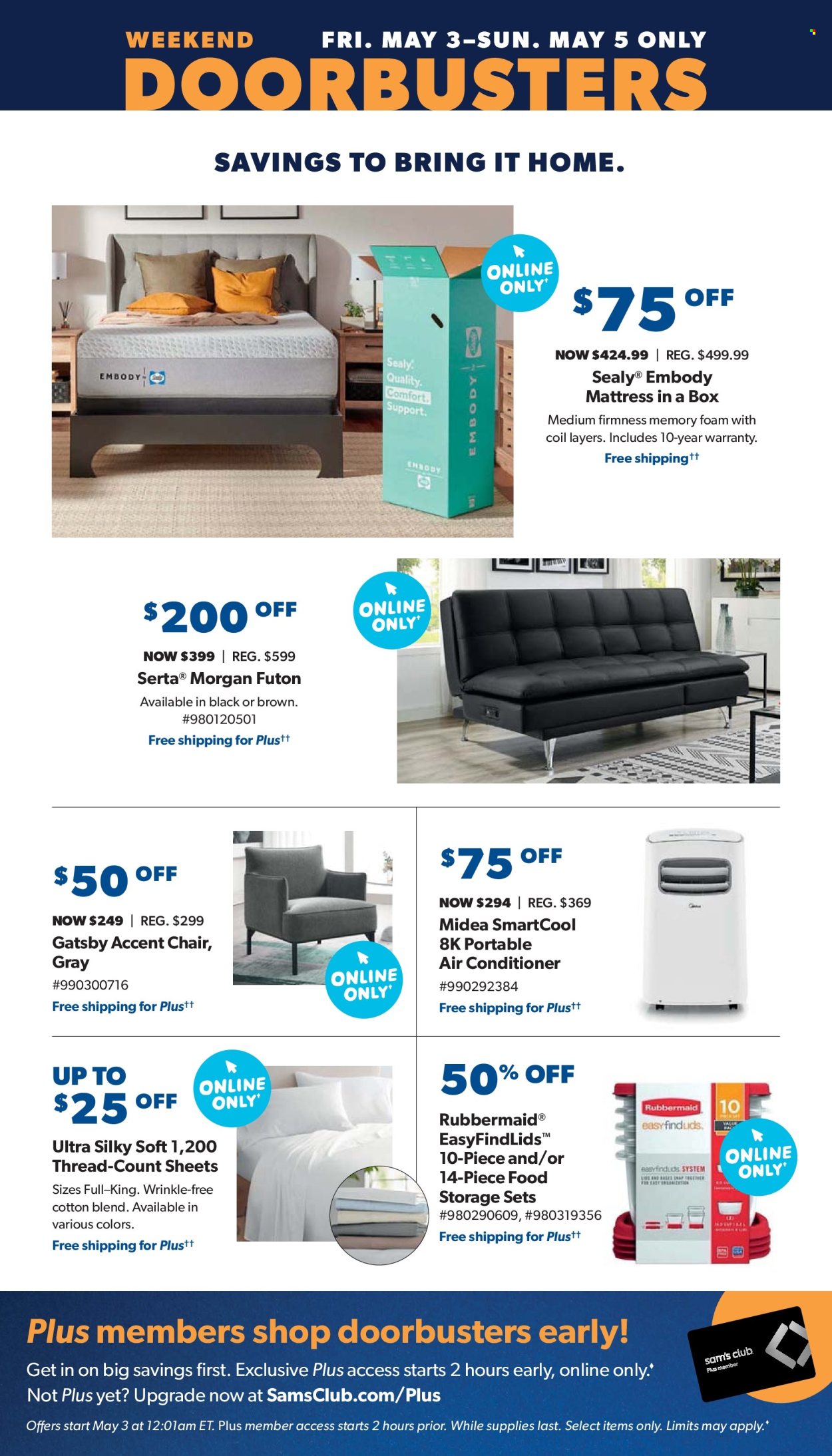 thumbnail - Sam's Club Flyer - 05/01/2024 - 06/02/2024 - Sales products - chair, accent chair, mattress, meal box, Midea, air conditioner, portable air conditioner. Page 4.