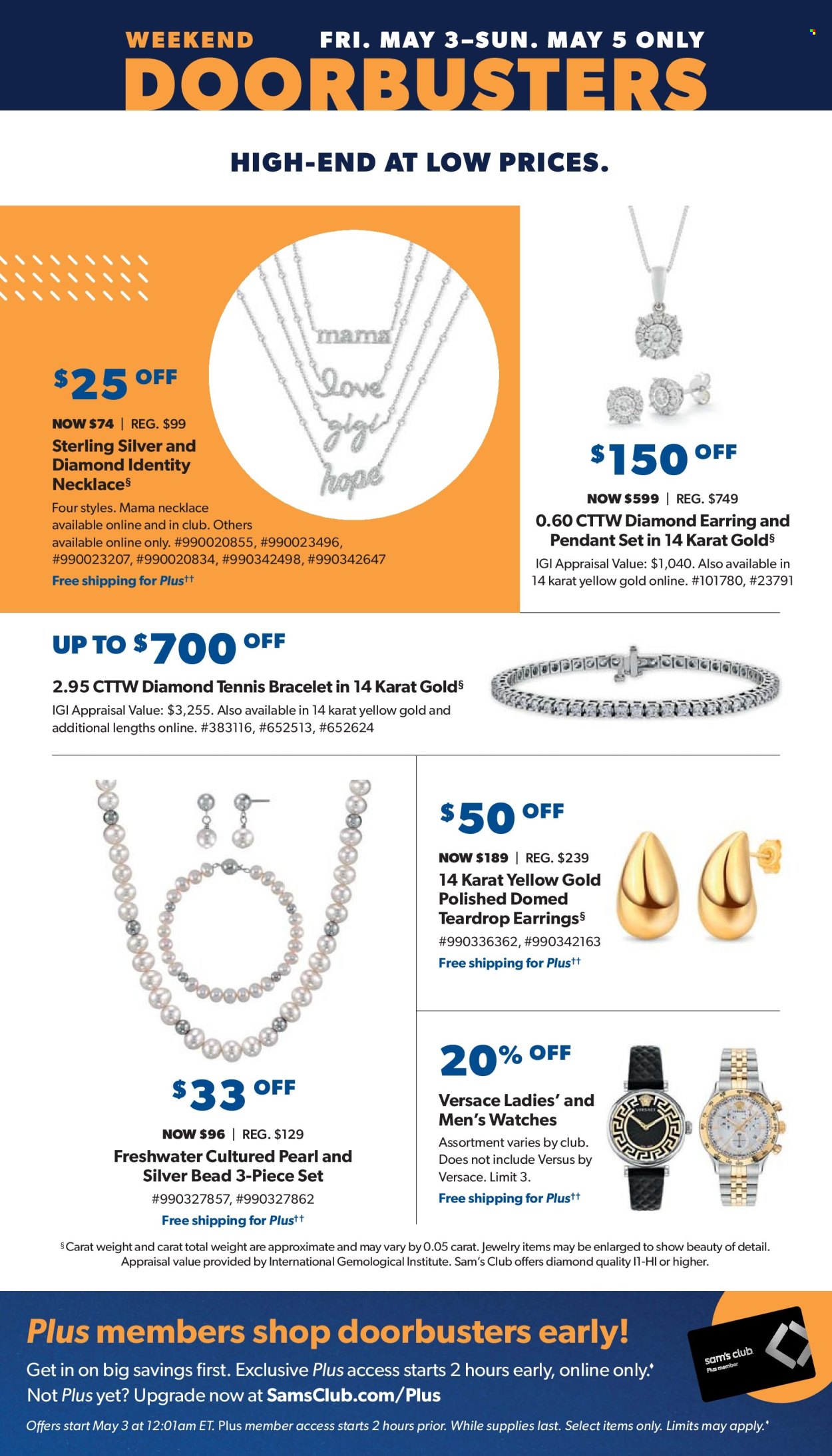 thumbnail - Sam's Club Flyer - 05/01/2024 - 06/02/2024 - Sales products - Versace, bracelet, earrings, necklace, watch, pendant, jewelry. Page 5.