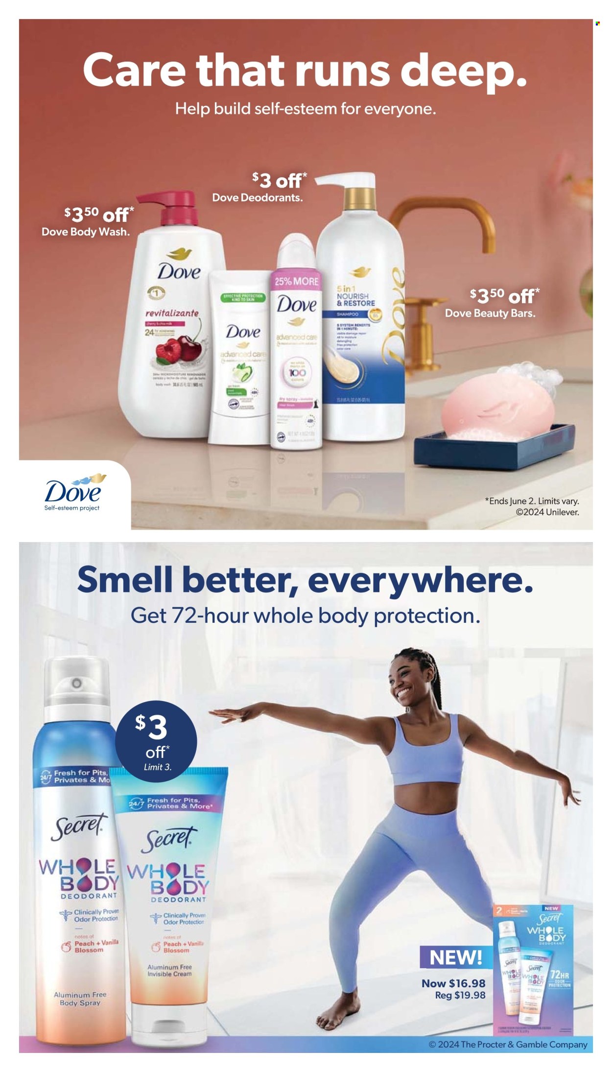 thumbnail - Sam's Club Flyer - 05/01/2024 - 06/02/2024 - Sales products - Blossom, Dove, bars, body wash, shampoo, body spray, deodorant. Page 18.