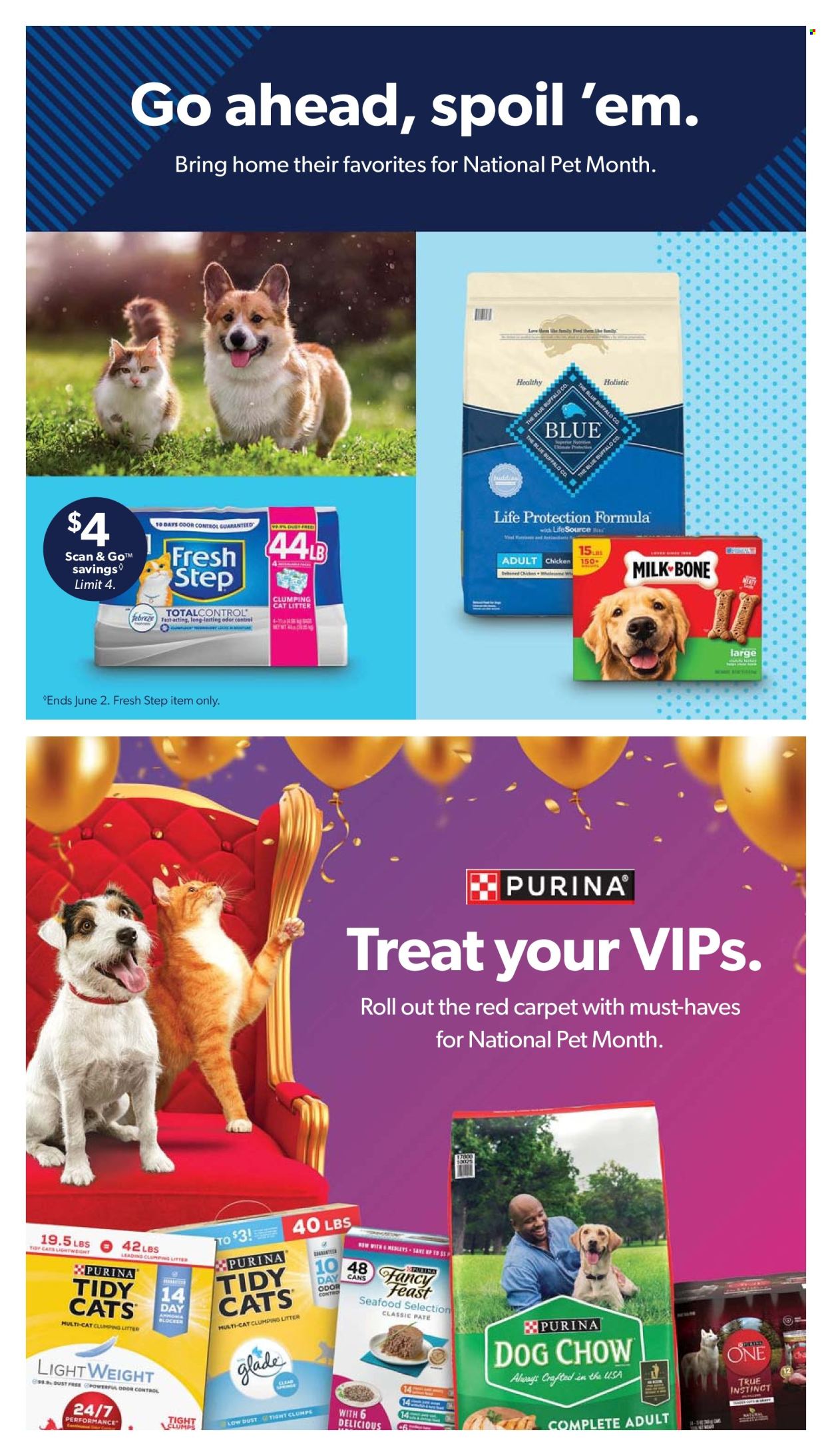 thumbnail - Sam's Club Flyer - 05/01/2024 - 06/02/2024 - Sales products - seafood, Febreze, Glade, cat litter, animal food, Blue Buffalo, dog food, Dog Chow, Purina, Fancy Feast, Fresh Step. Page 24.