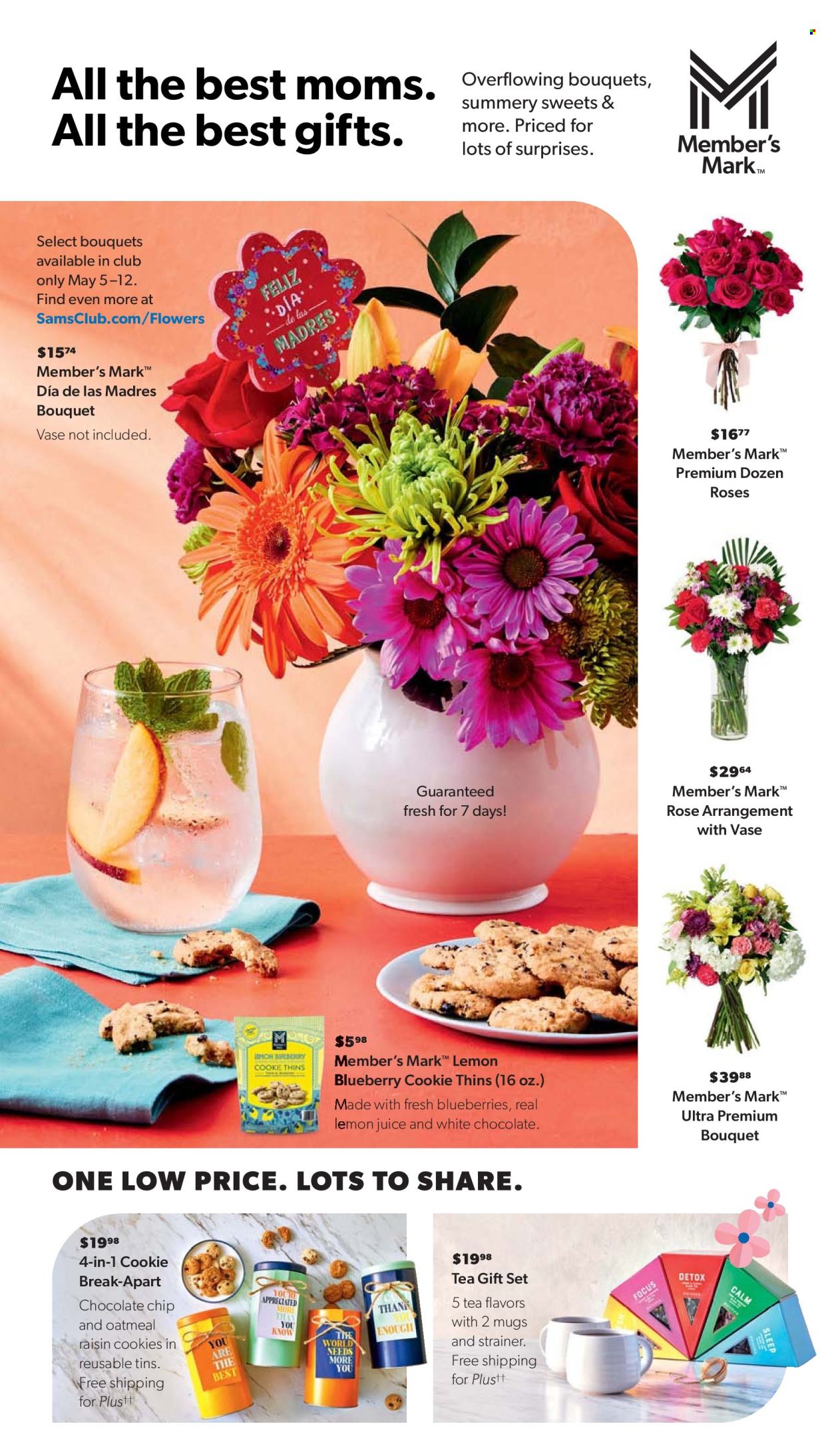 thumbnail - Sam's Club Flyer - 05/01/2024 - 06/02/2024 - Sales products - vase, blueberries, cookies, gift set, sweets, Thins, lemon juice, tea, mug, bouquet, rose, flowers. Page 42.