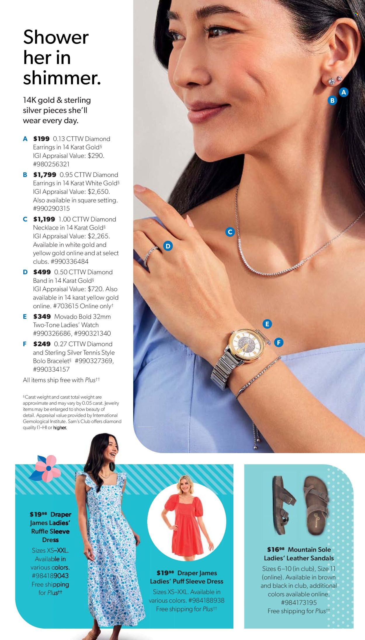 thumbnail - Sam's Club Flyer - 05/01/2024 - 06/02/2024 - Sales products - sandals, dress, bracelet, earrings, necklace, watch, diamond earrings, jewelry. Page 43.